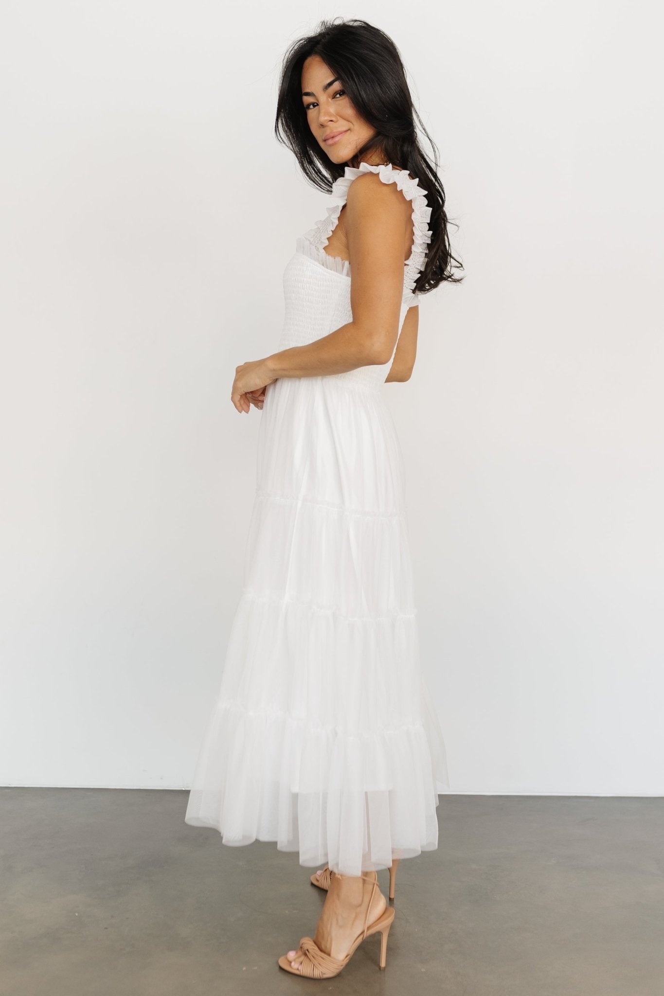 Emma Smocked Tulle Dress | Off White View