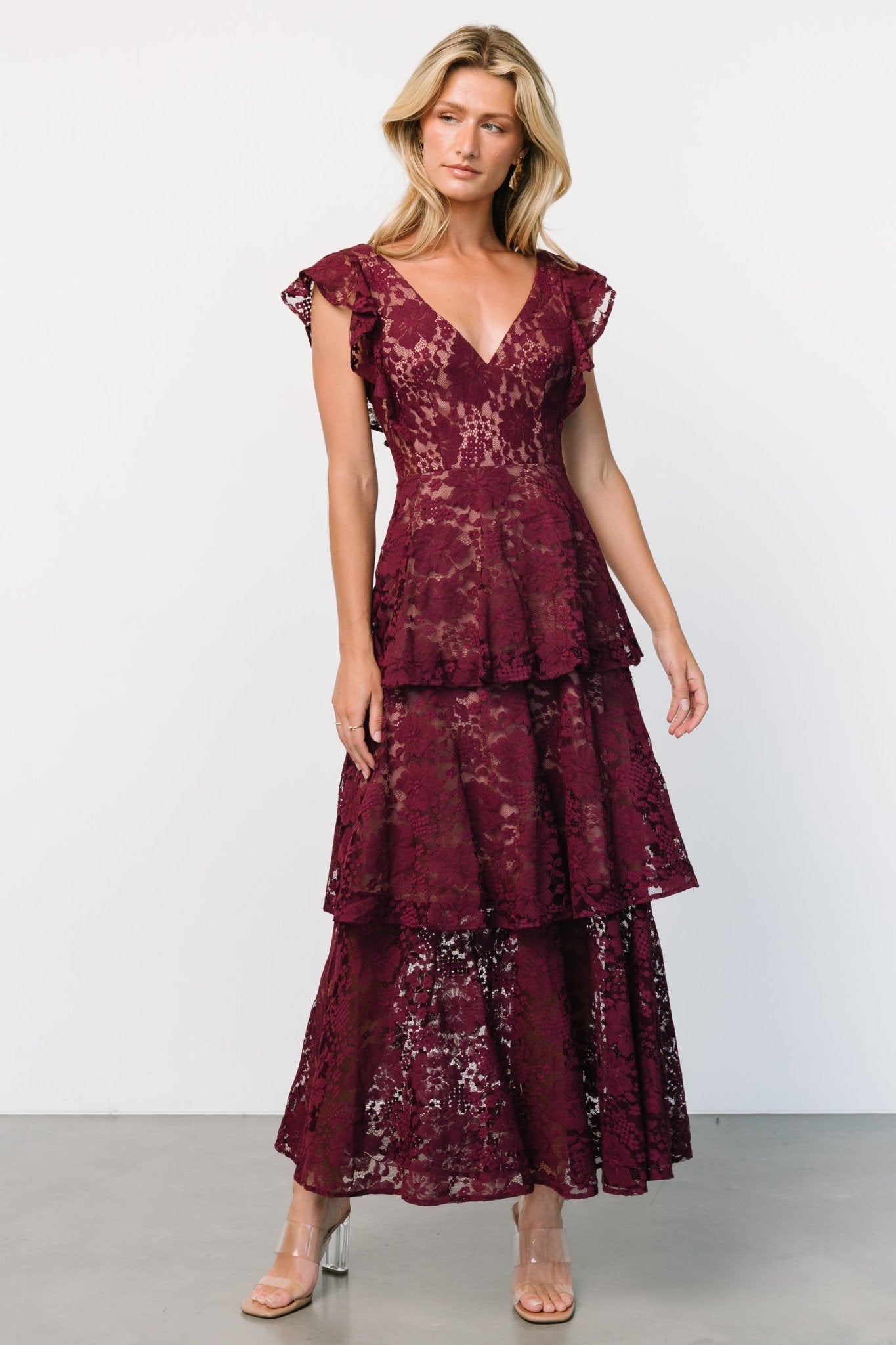 Margot Lace Tiered Maxi Dress | Wine Cheap Online Online