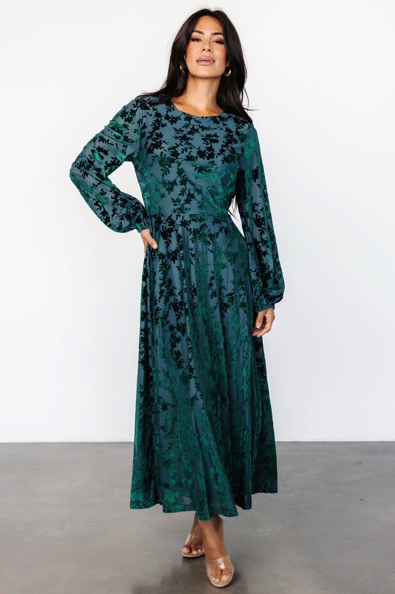 Thora Velvet Dress | Emerald Floral Cost For Sale