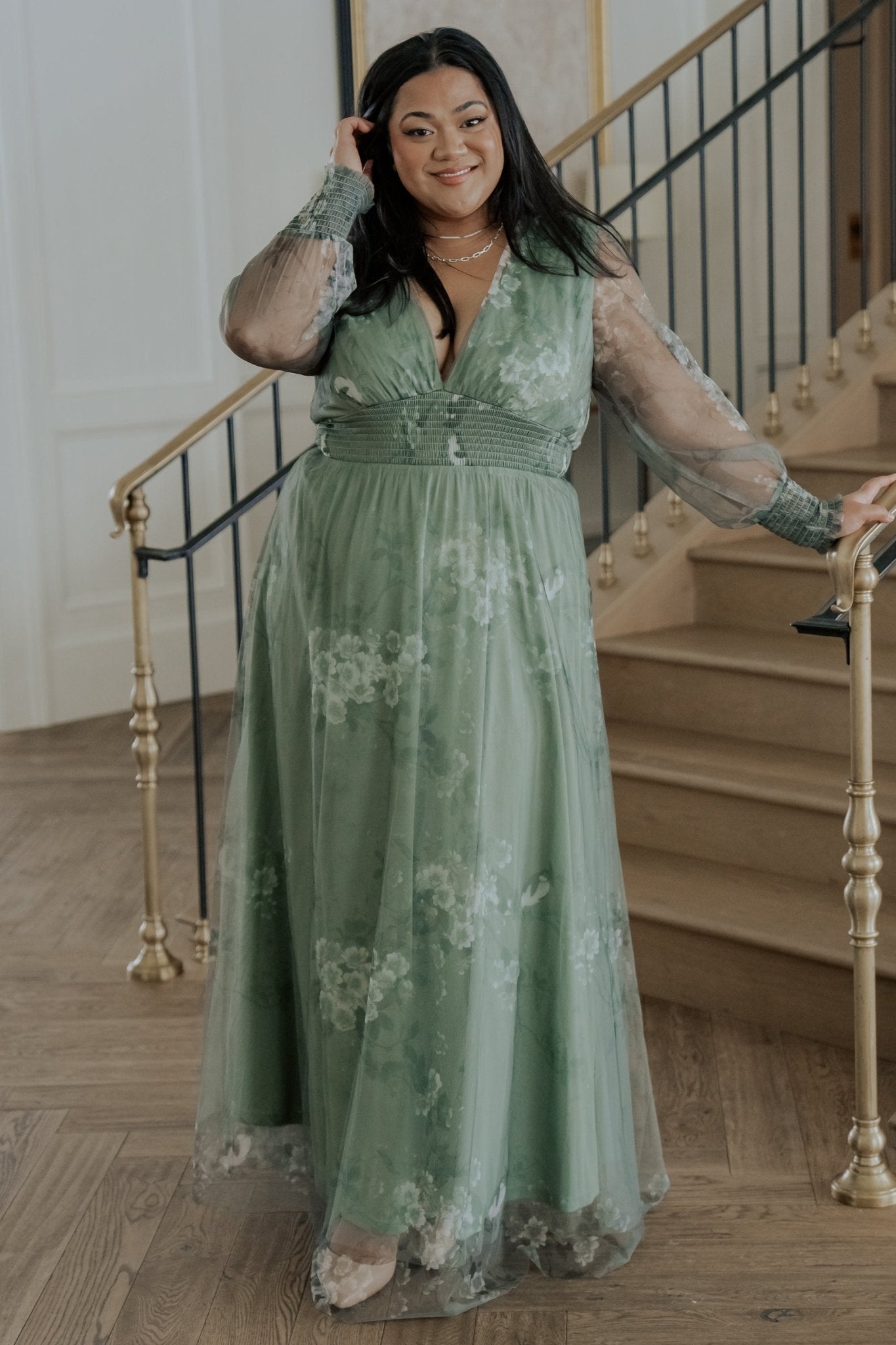 Layla Tulle Maxi Dress | Dusty Green Floral Sale New