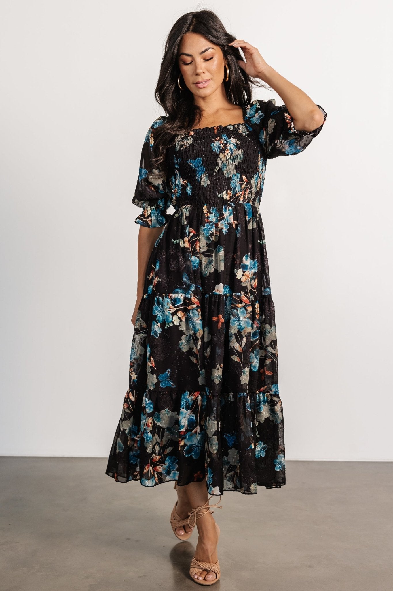 Fabian Jacquard Midi Dress | Black + Blue Multi Buy Cheap Explore