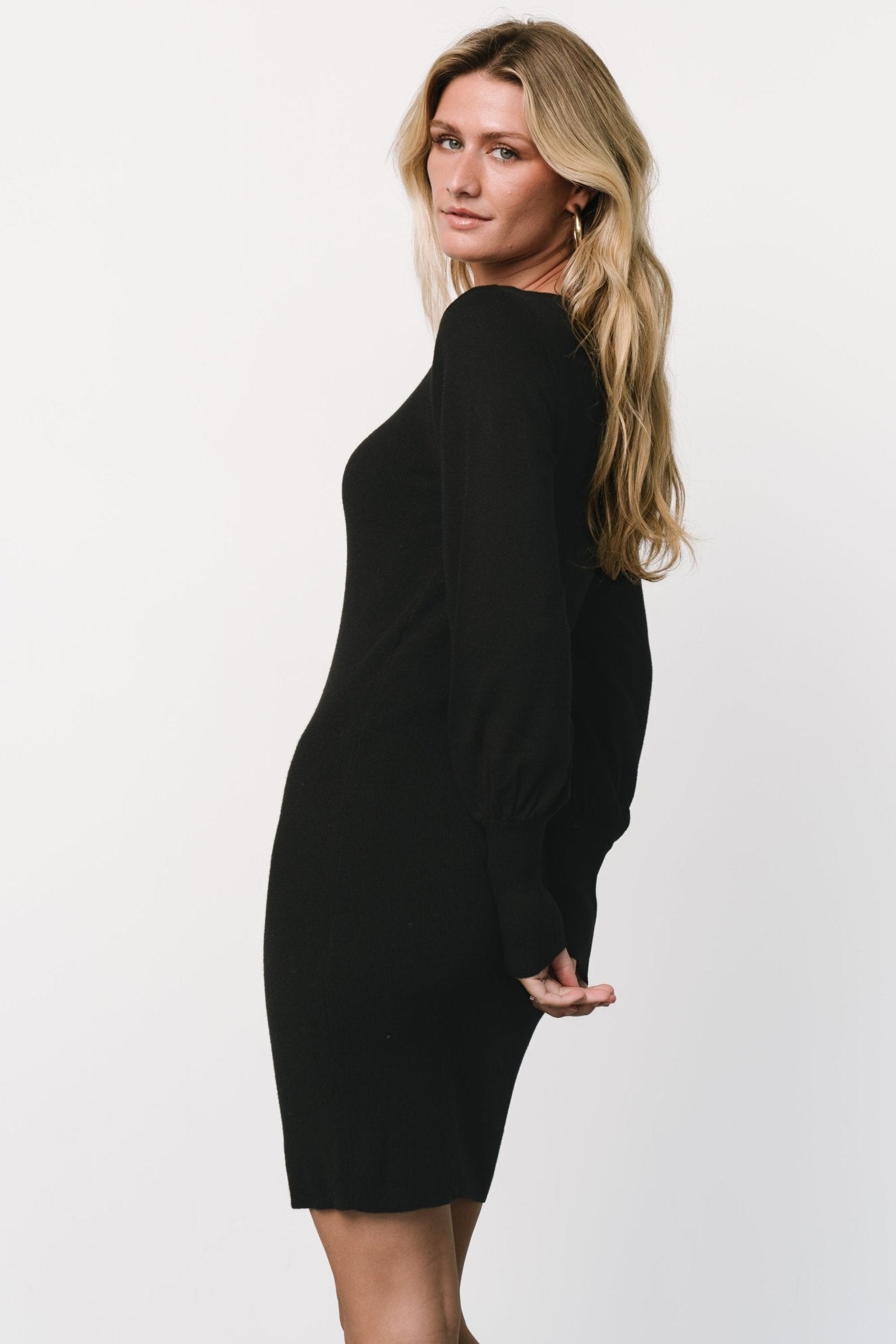 Suki V Neck Sweater Dress | Black Clearance Big Sale