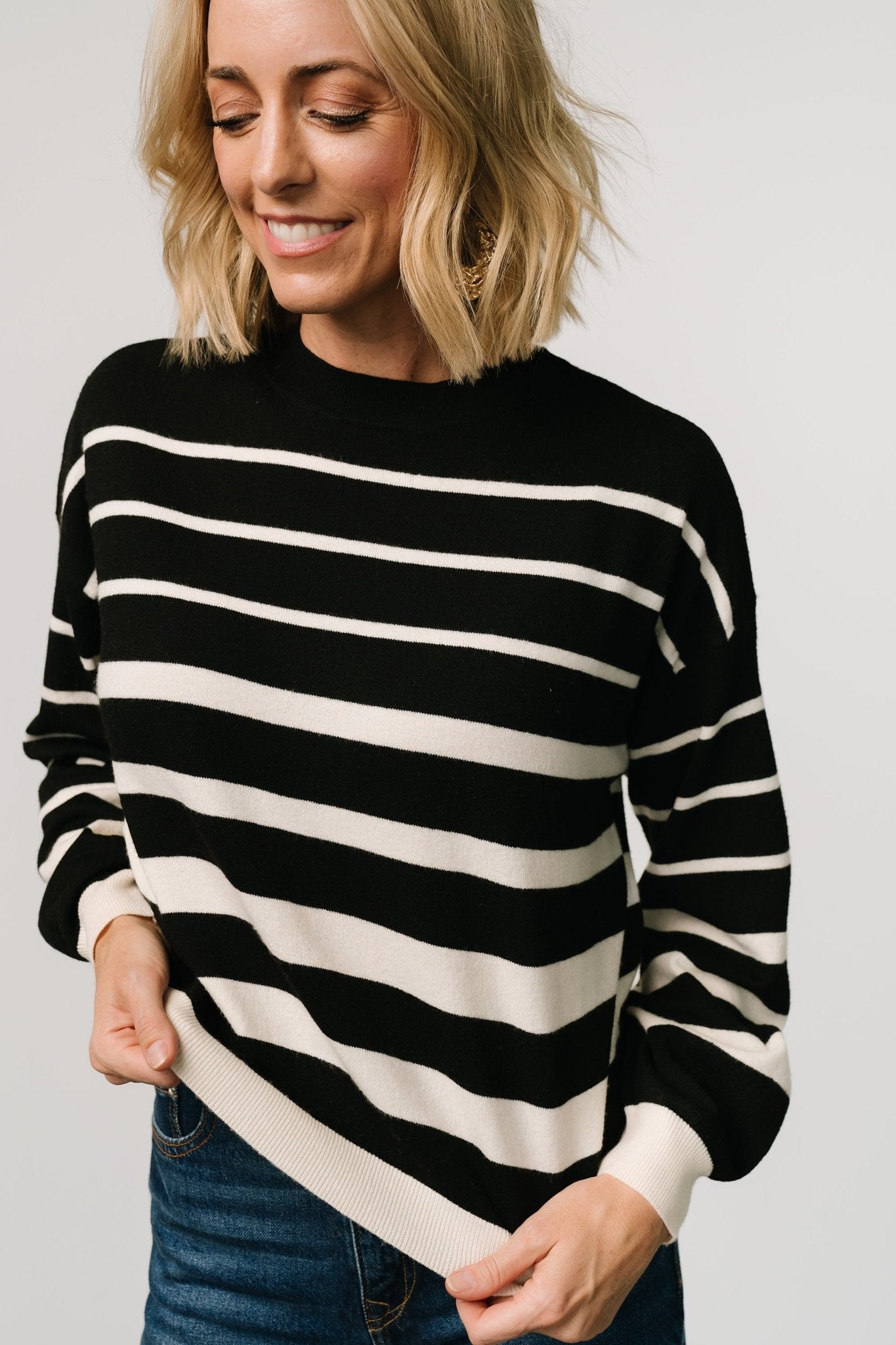 Jensen Stripe Sweater Top | Black + Ivory Cheap Sale Lowest Pice