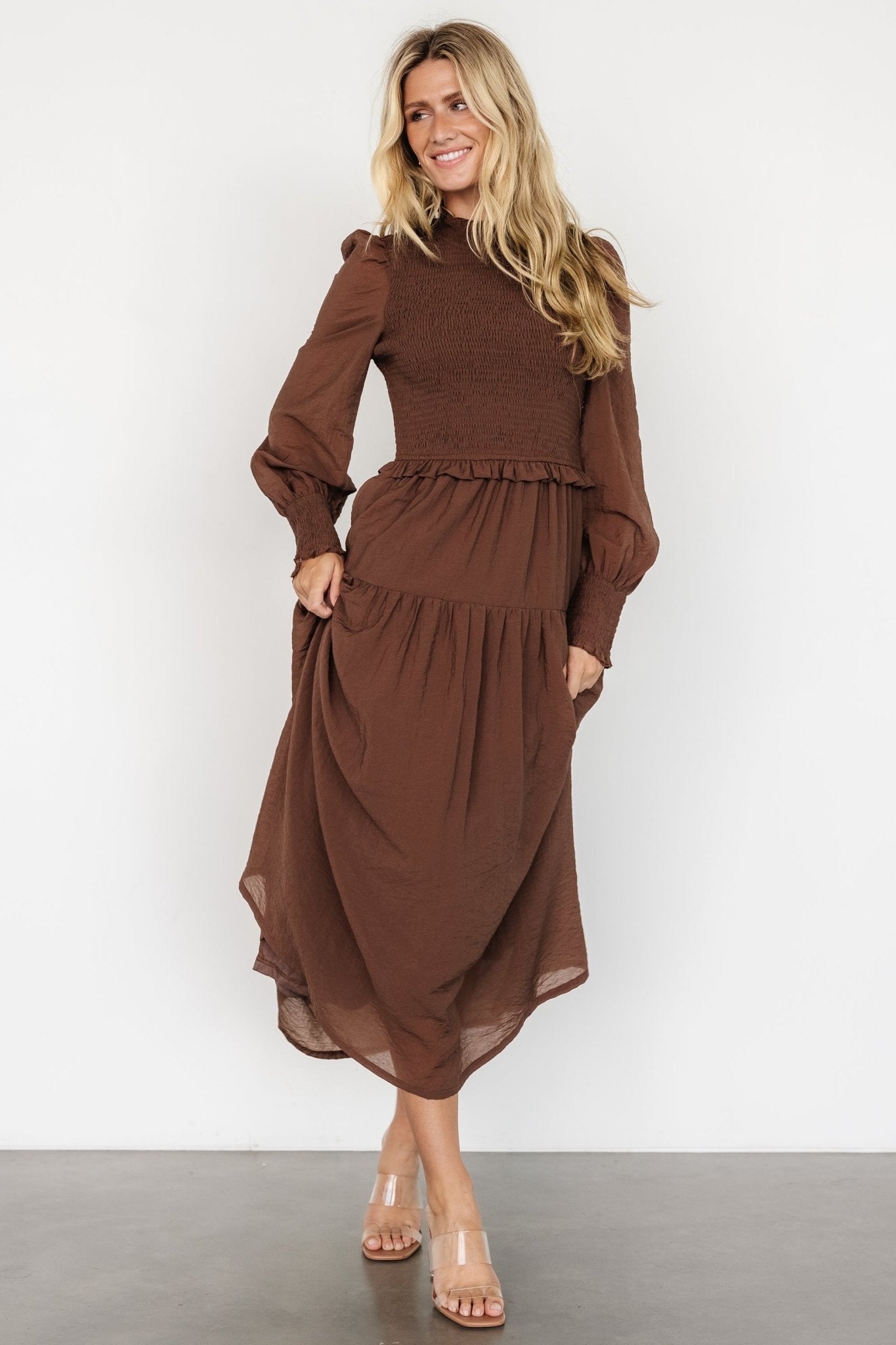 Daria Smocked Maxi Dress | Brown Low Cost Online