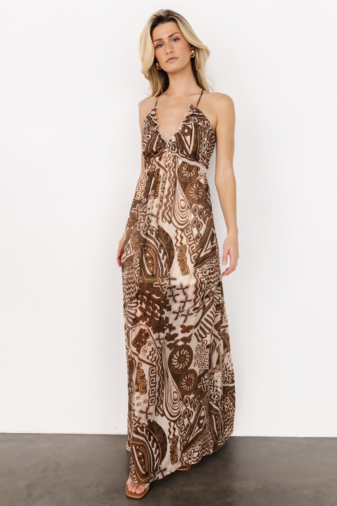 Wallace Open Back Dress | Mocha Print Outlet Great Deals