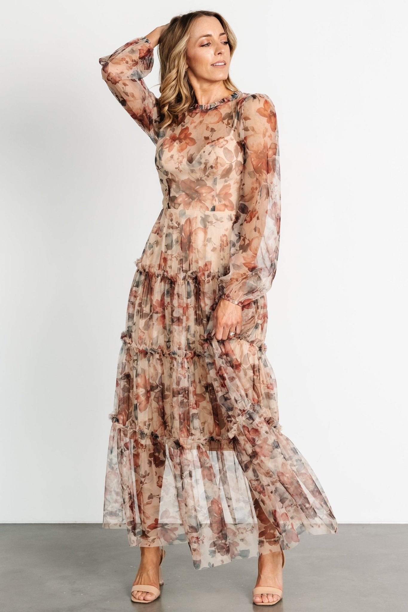 Stephanie Tiered Maxi Dress | Taupe Floral Cheapest Pice Sale Online