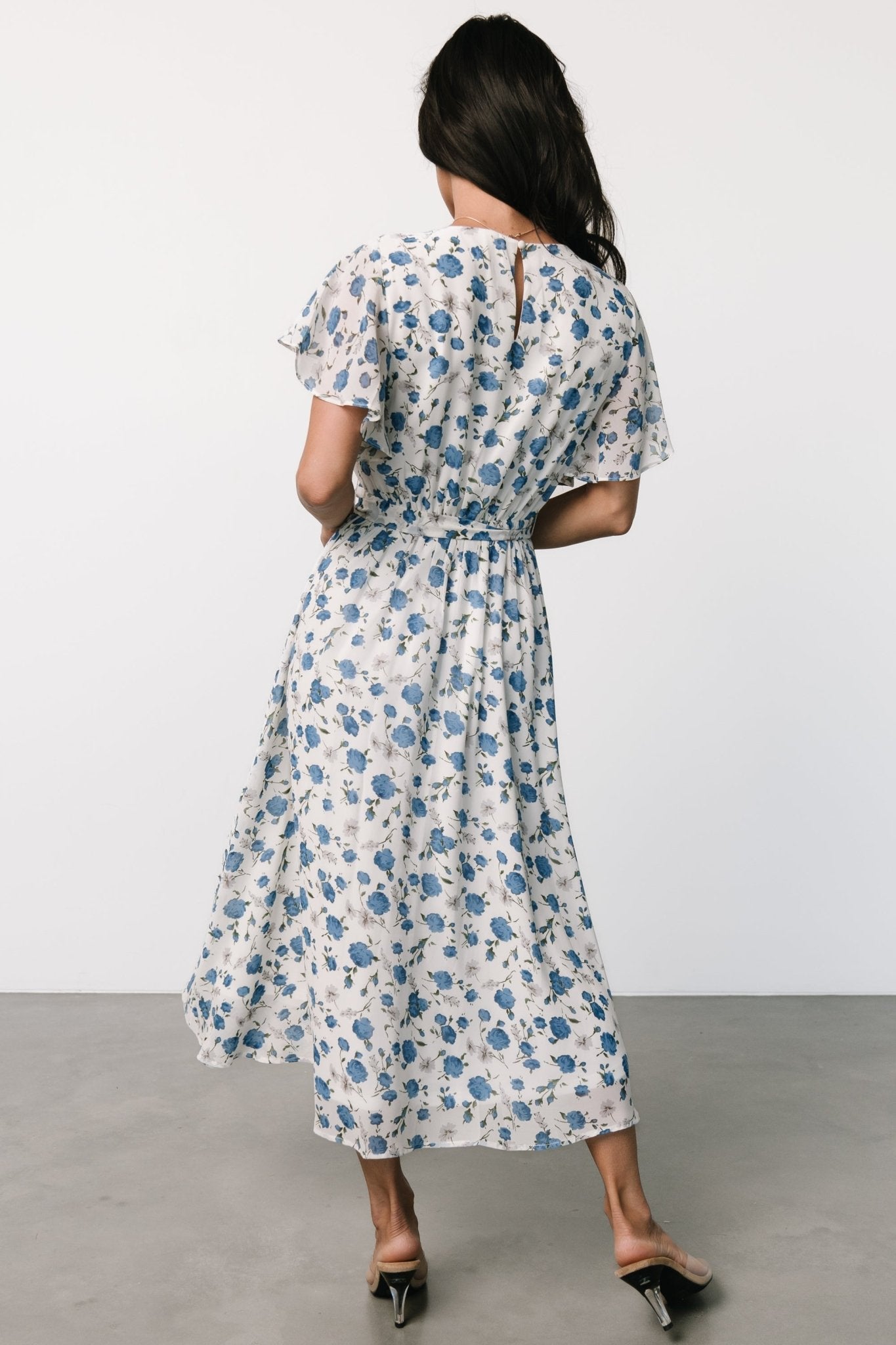 Laurel Midi Dress | Off-White + Blue Floral Clearance Newest