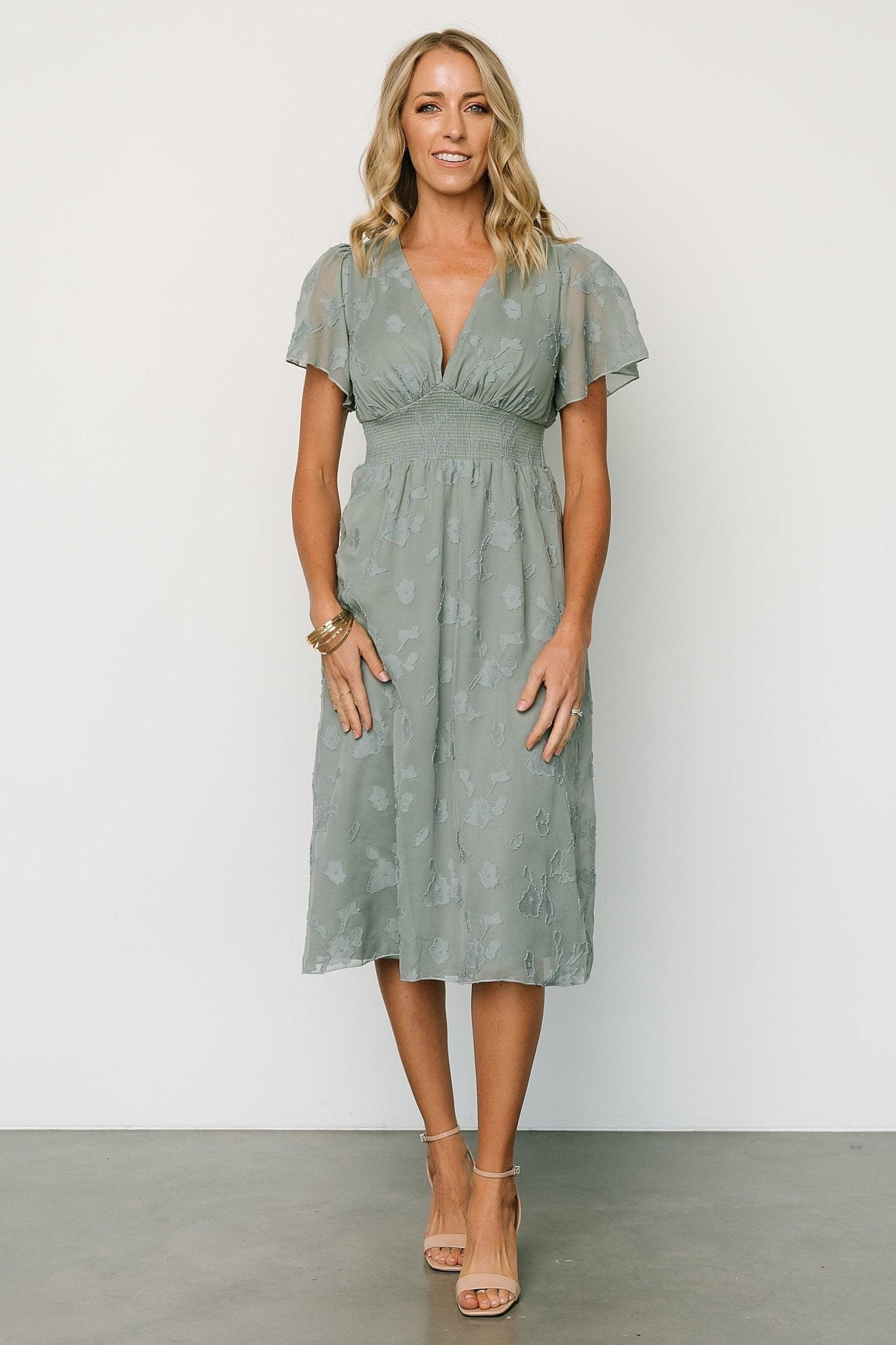 June Smocked Midi Dress | Eucalyptus Buy Cheap Outlet Locations