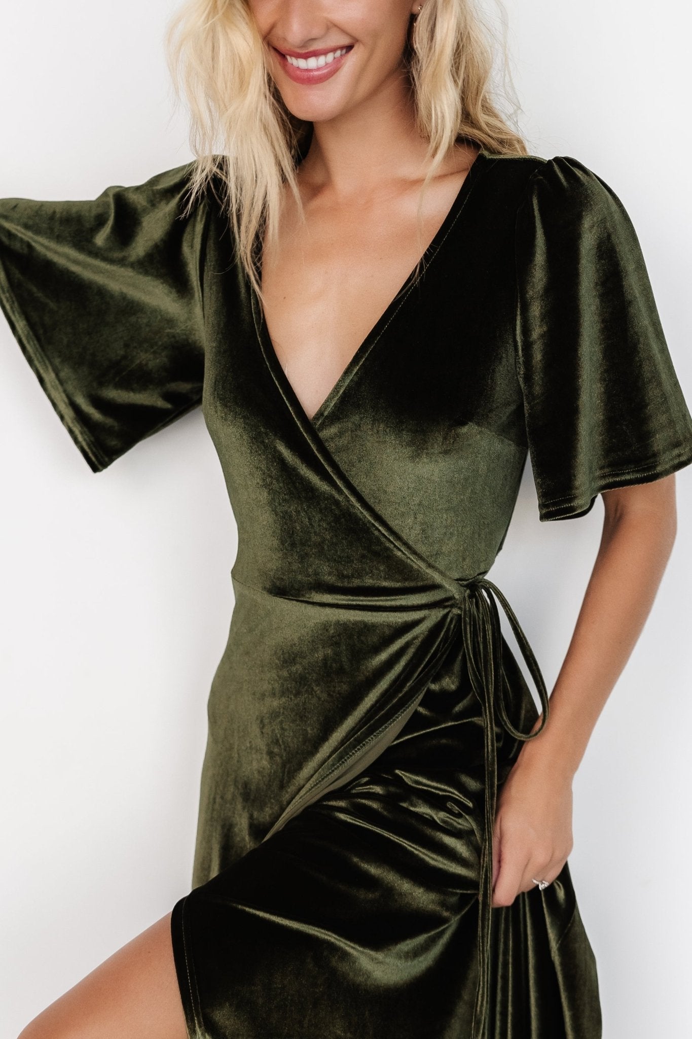 Katelyn Velvet Maxi Wrap Dress | Dark Olive How Much Sale Online