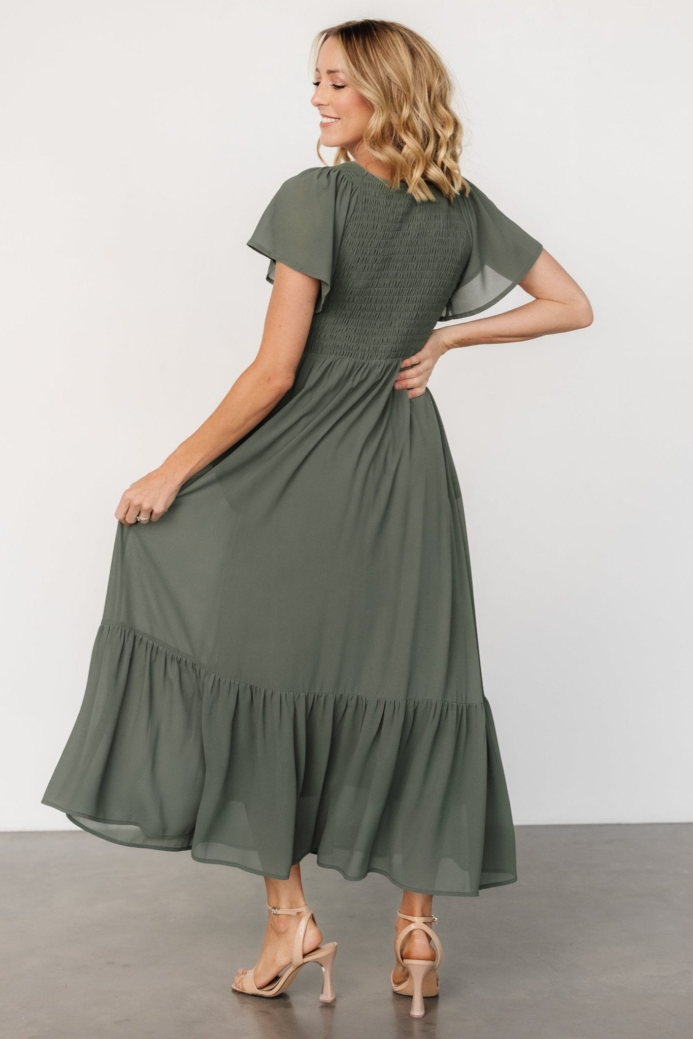 Monica Smocked Dress | Dark Sage Buy Cheap Buy