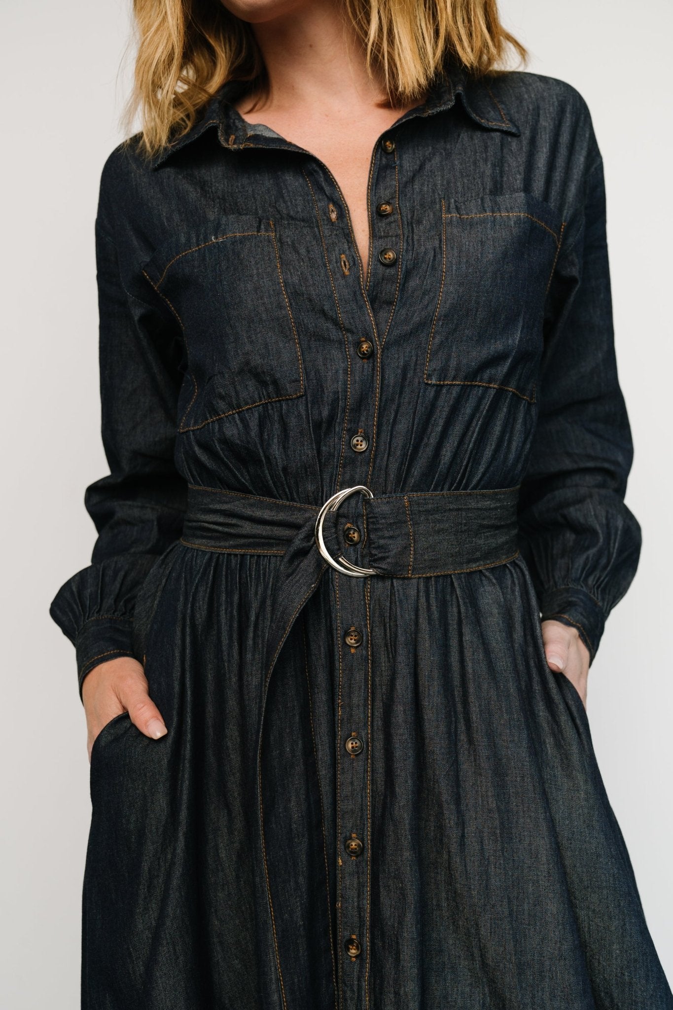 Hansel Long Sleeve Denim Dress | Dark Blue Cheap Original