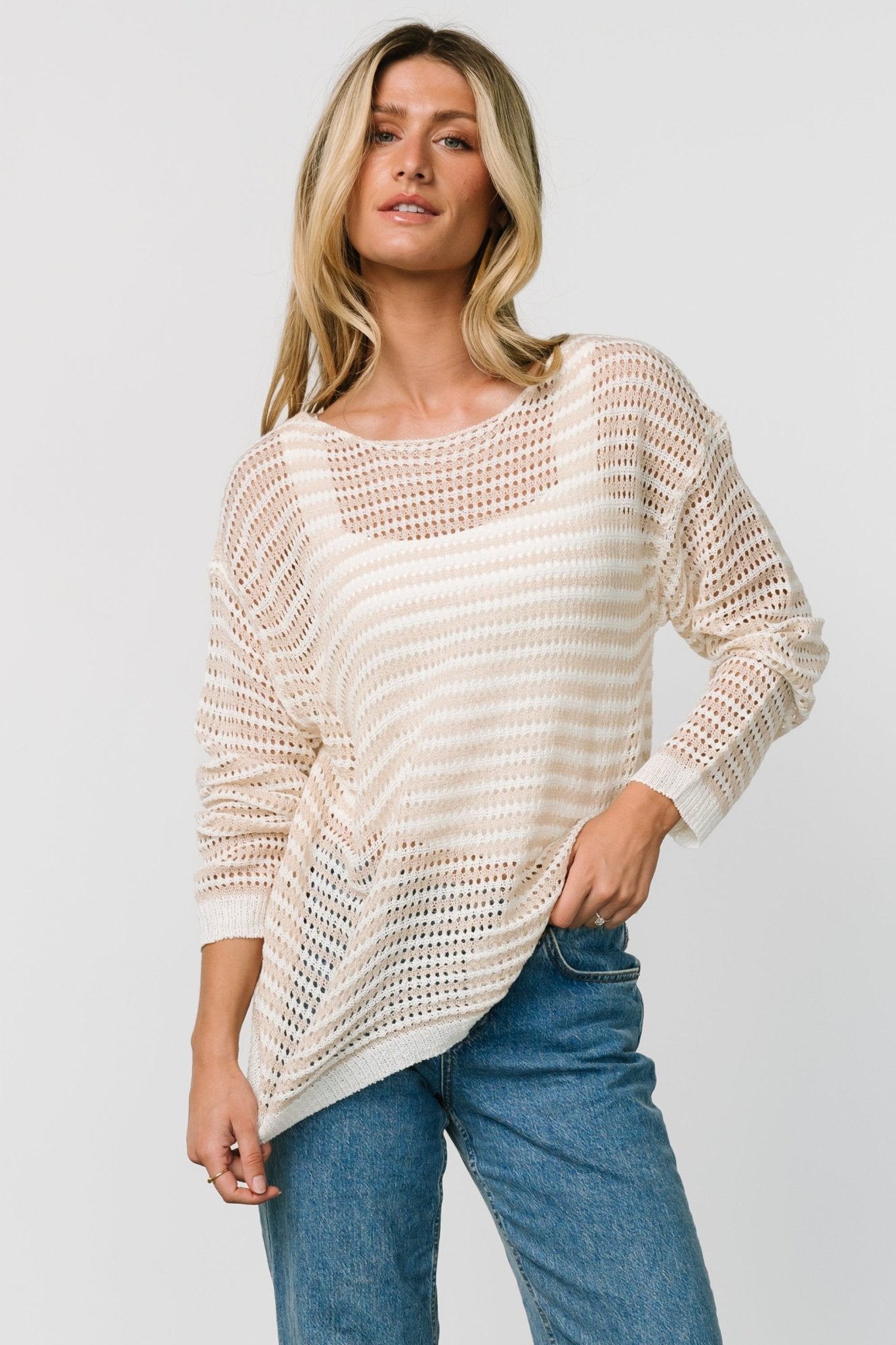 Valissa Open Knit Top | White + Sand Original Online