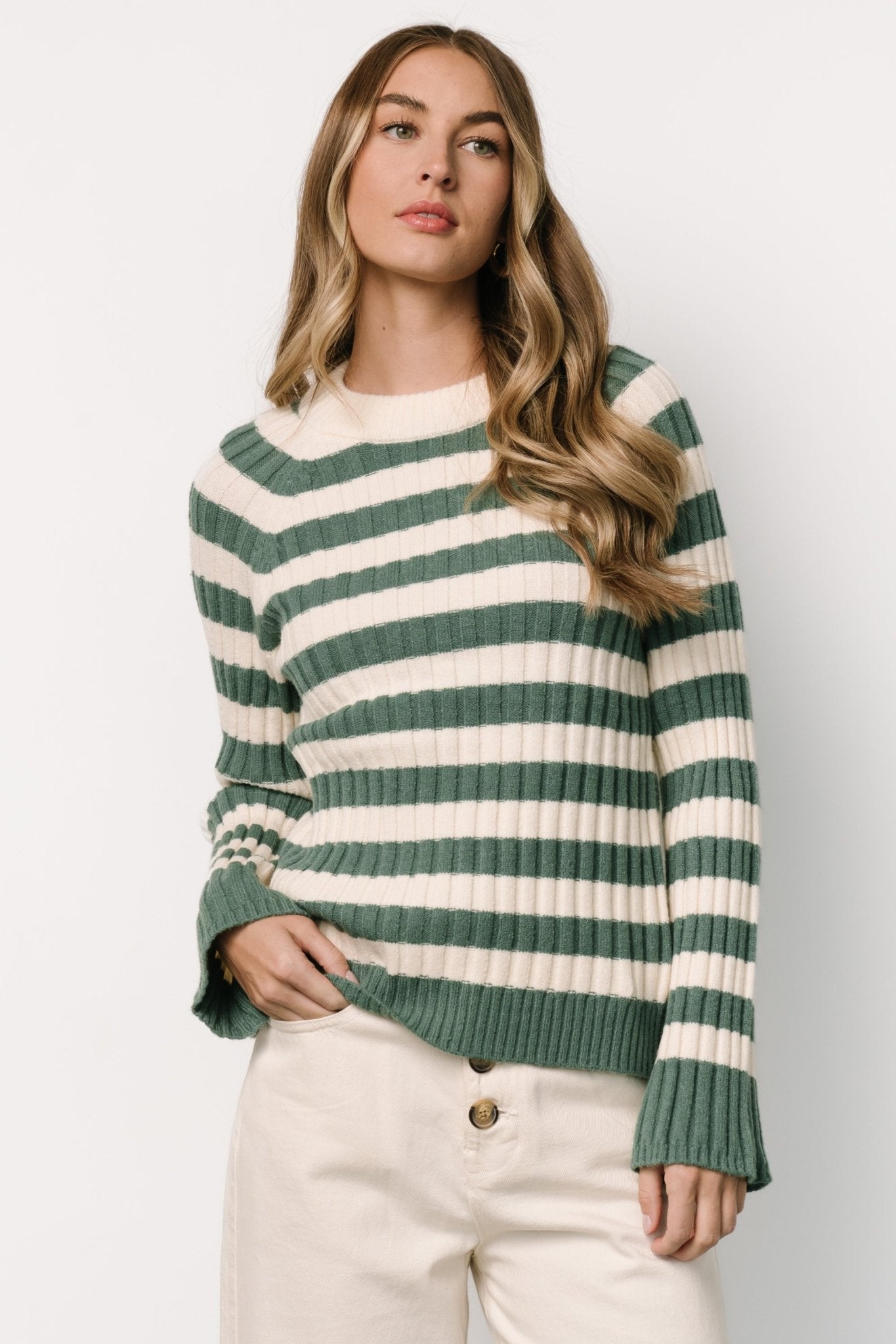 Carrie Striped Sweater | Teal + Ivory 2025 Unisex For Sale