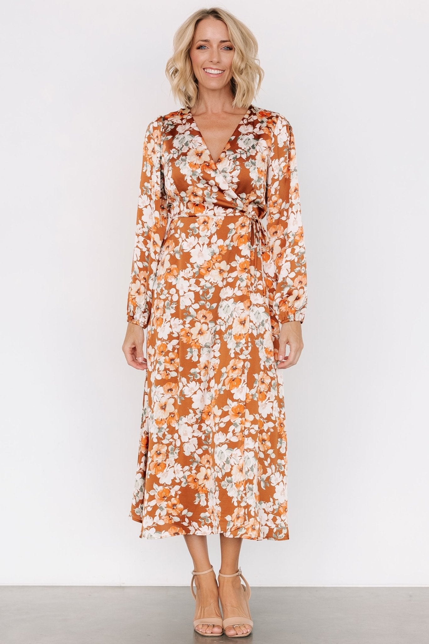 Clarissa Faux Wrap Midi Dress | Copper + Ivory Outlet Low Shipping Fee