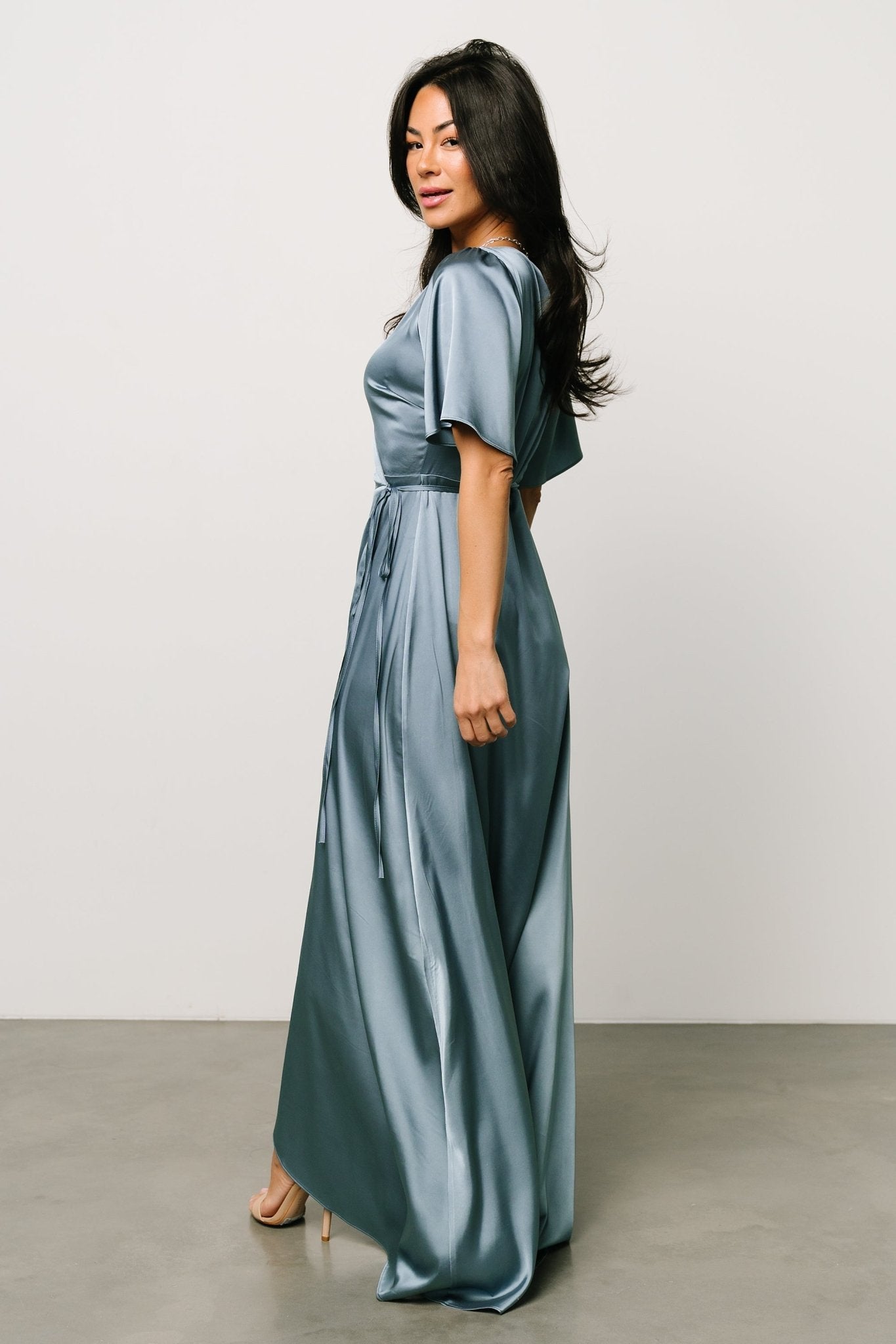 Vara Satin Maxi Wrap Dress | Dusty Blue Deals Cheap Pice