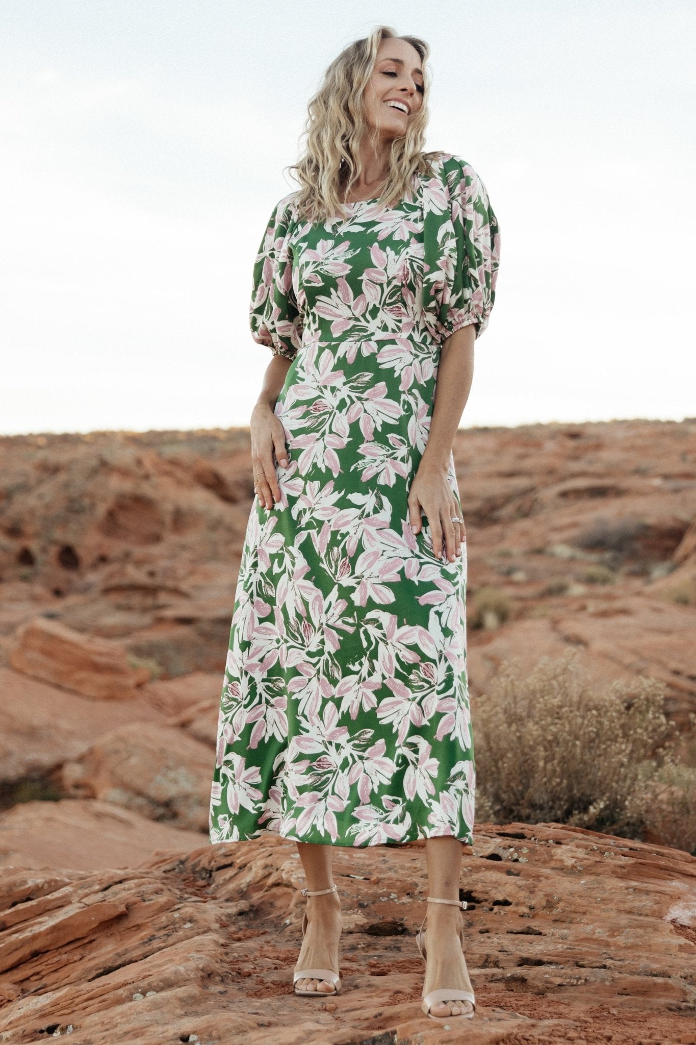 Tucson Midi Dress | Green + Pink Original Cheap Pice