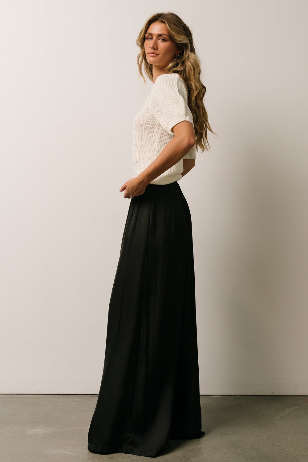 Jayla Palazzo Satin Pant | Black Free Shipping Sale Online