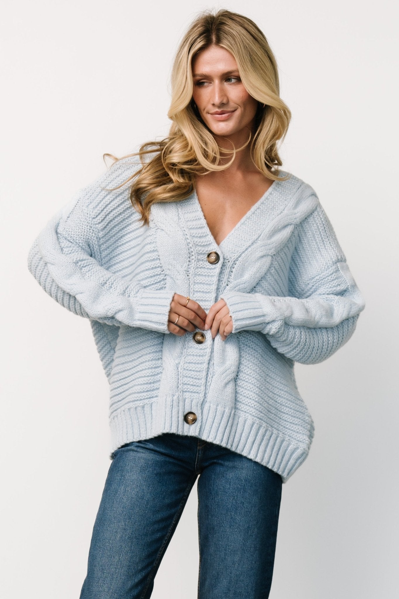 Ames Cable Knit Cardigan | Light Blue With Paypal Low Pice