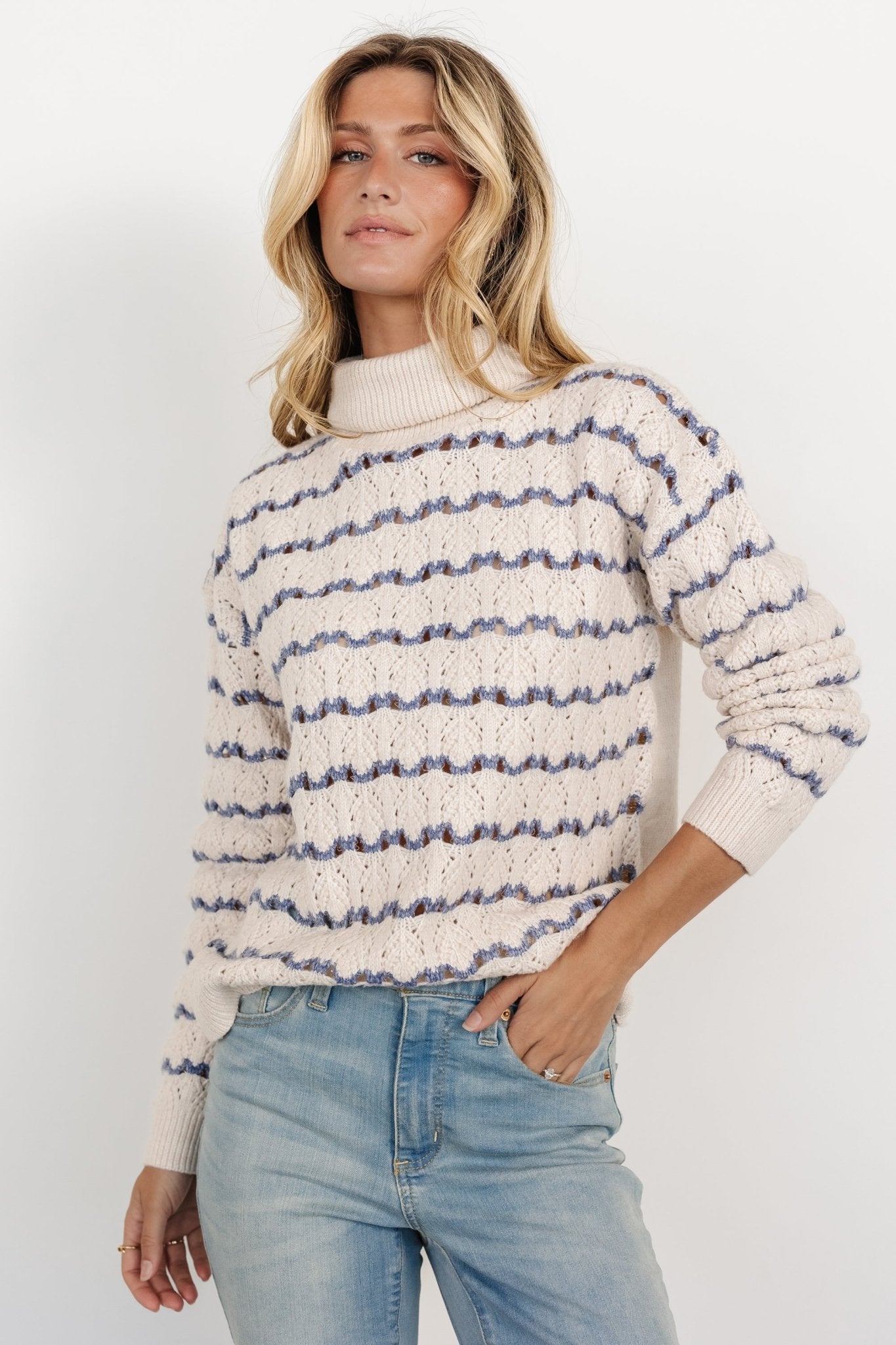 Hollis Knit Sweater | Ivory + Blue Buy Cheap Visit New