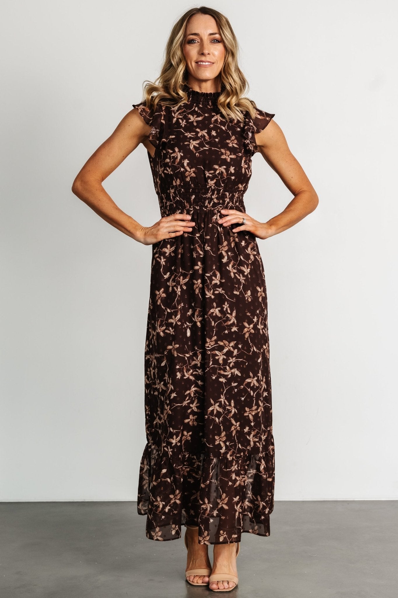 Kearny Ruffle Maxi Dress | Brown + Natural Discount Wholesale