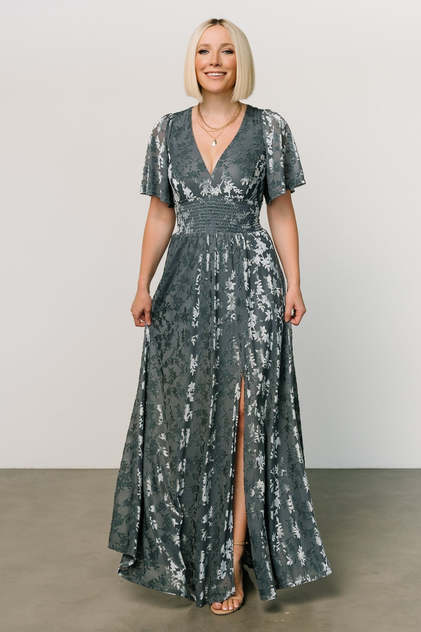 Veronica Velvet Maxi Dress | Slate Blue Cheap Sale 100% Authentic