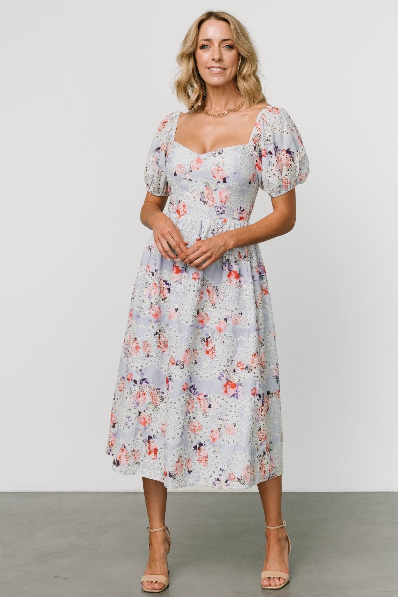 Leila Eyelet Midi Dress | Light Blue Floral Buy Cheap Find Great