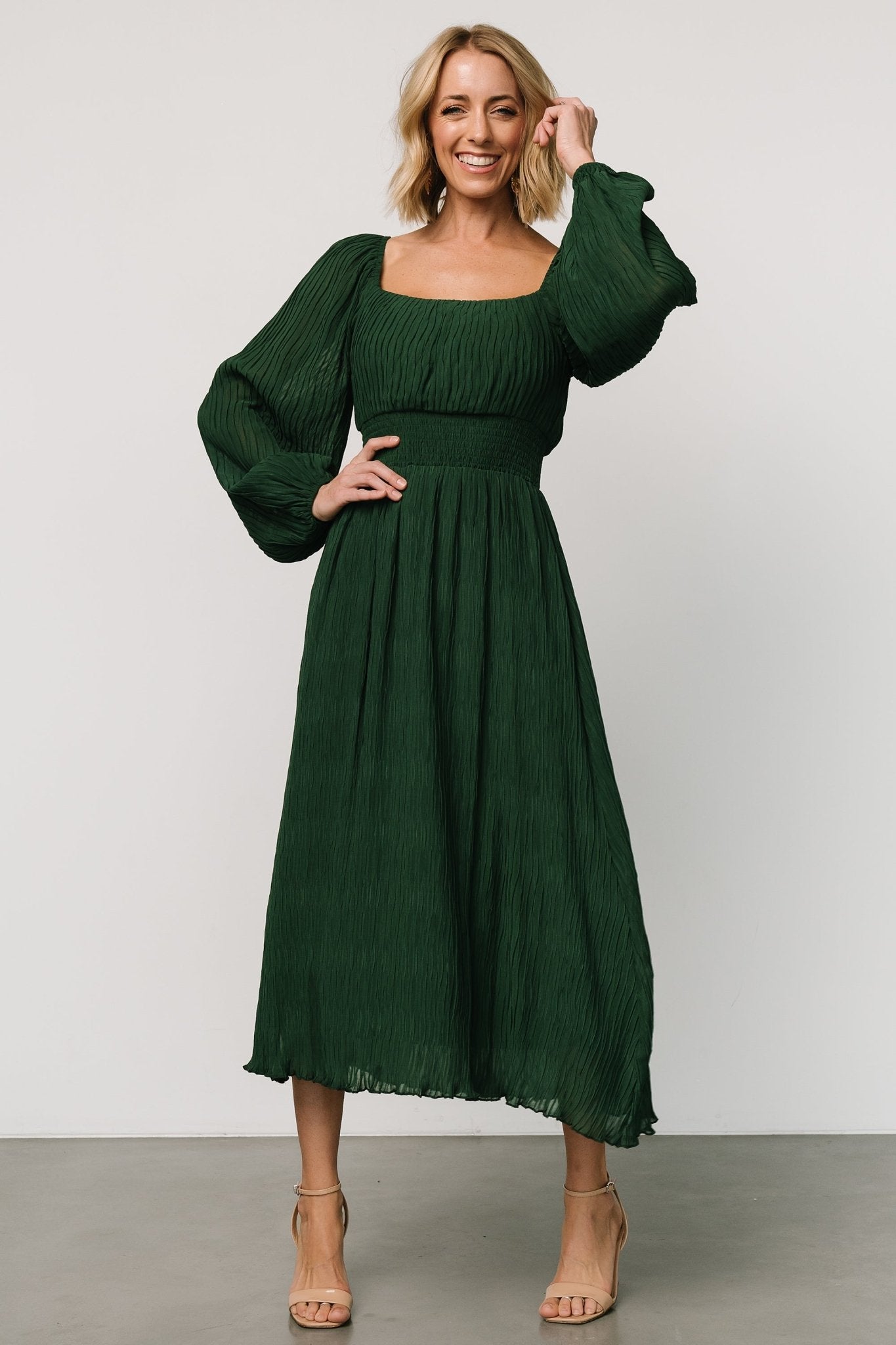 Dalton Pleated Midi Dress | Dark Green Shop For Cheap Pice