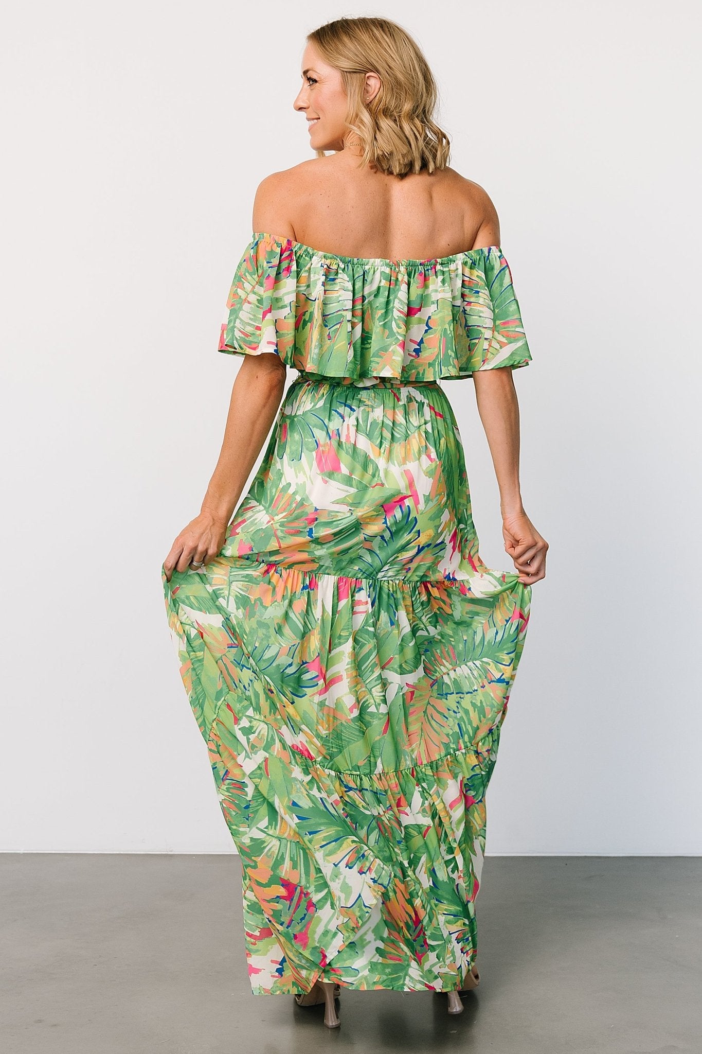 Sonoma Off Shoulder Maxi Dress | Green Multi Cheap Sale Comfortable