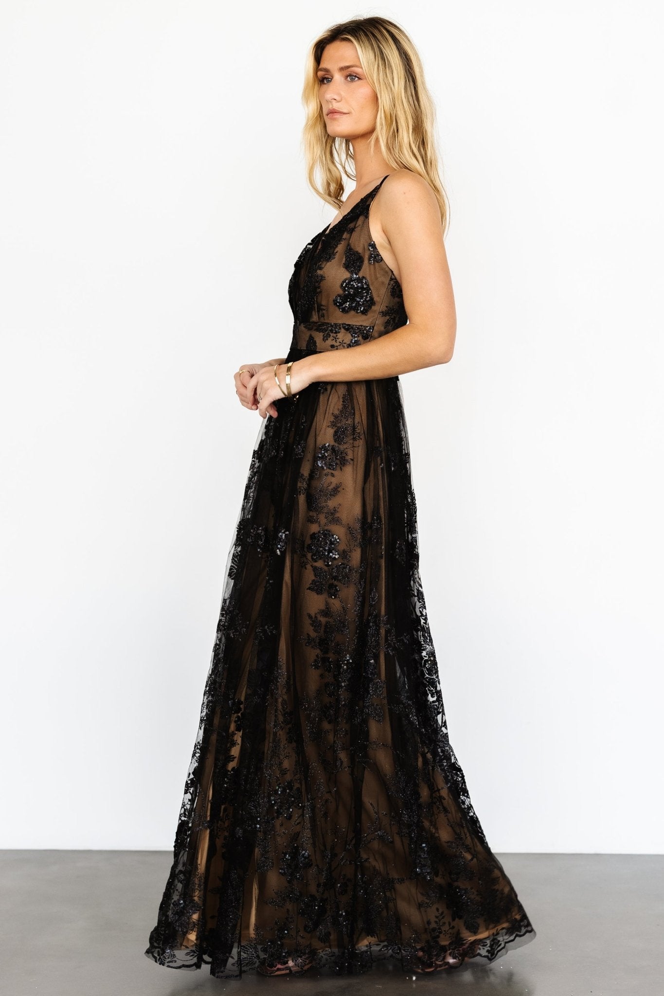 Lucienne Shimmer Maxi Gown | Black + Nude Sale Big Discount