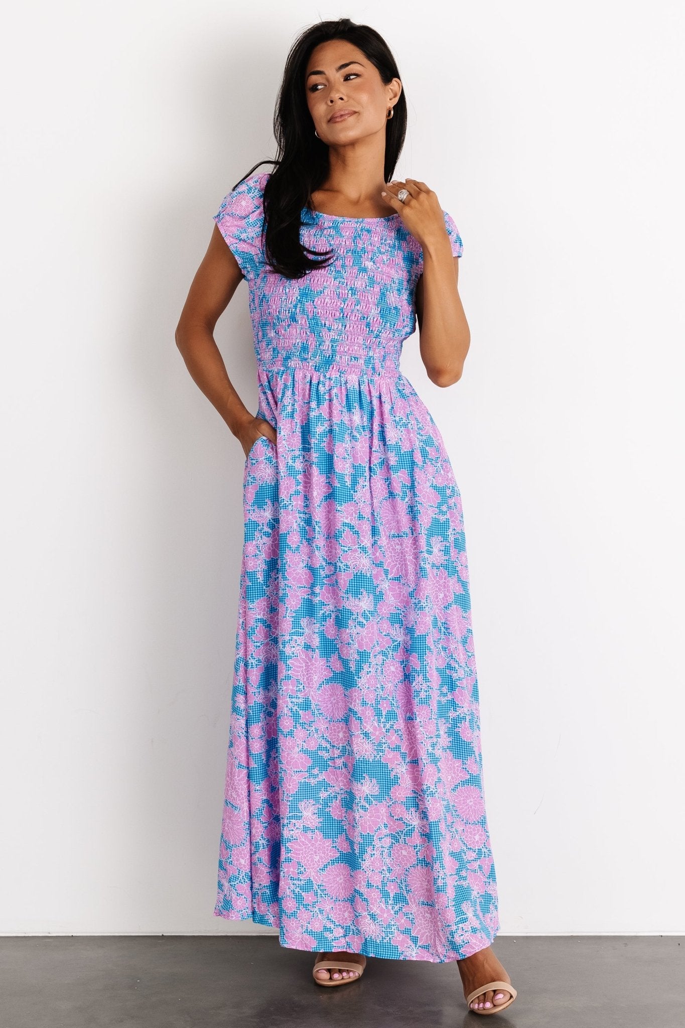 Tabitha Open Back Maxi Dress | Blue + Pink Choice Cheap Pice