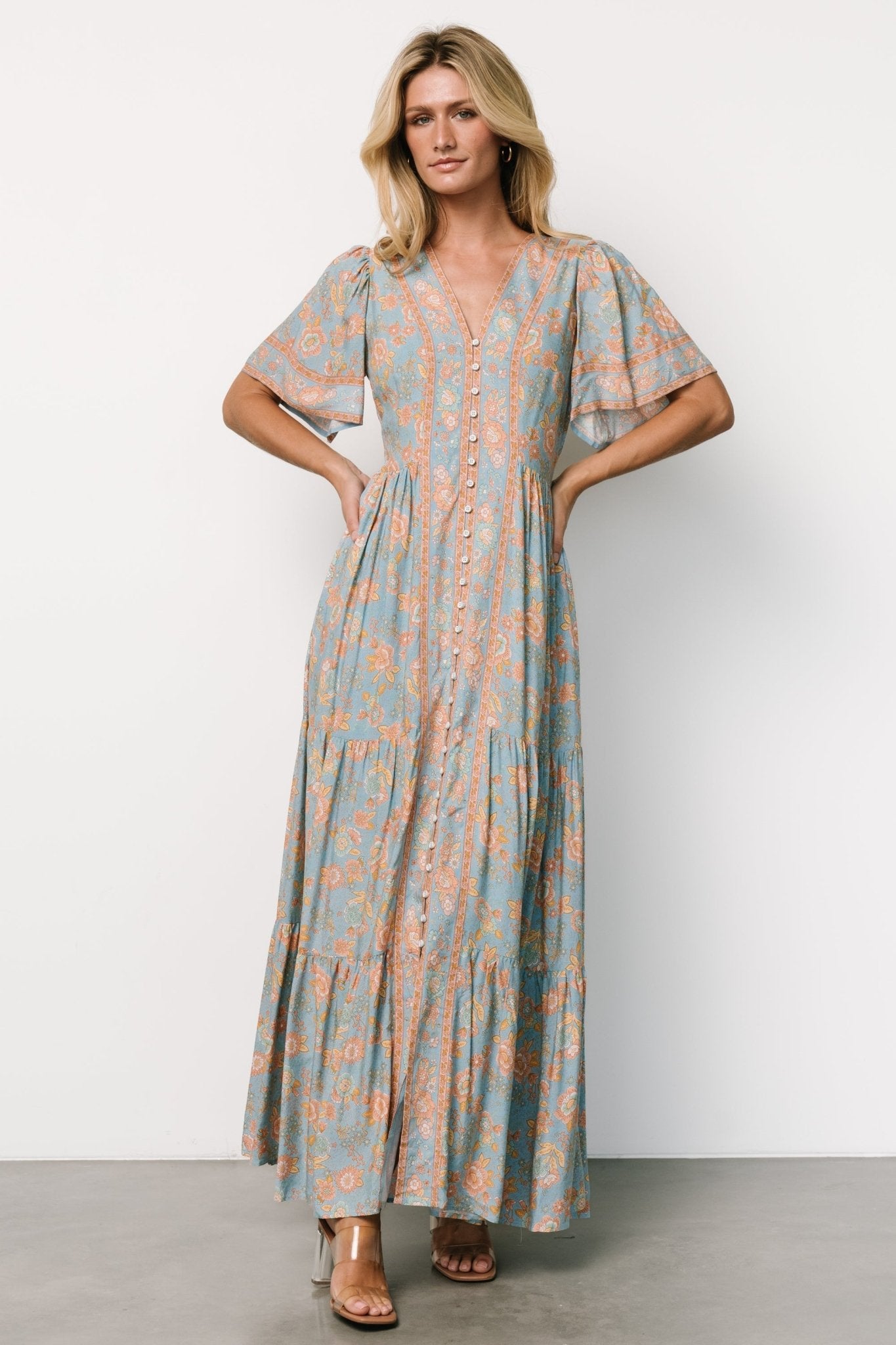 Cheryl Maxi Dress | Dusty Blue Floral Sale 2025 Newest