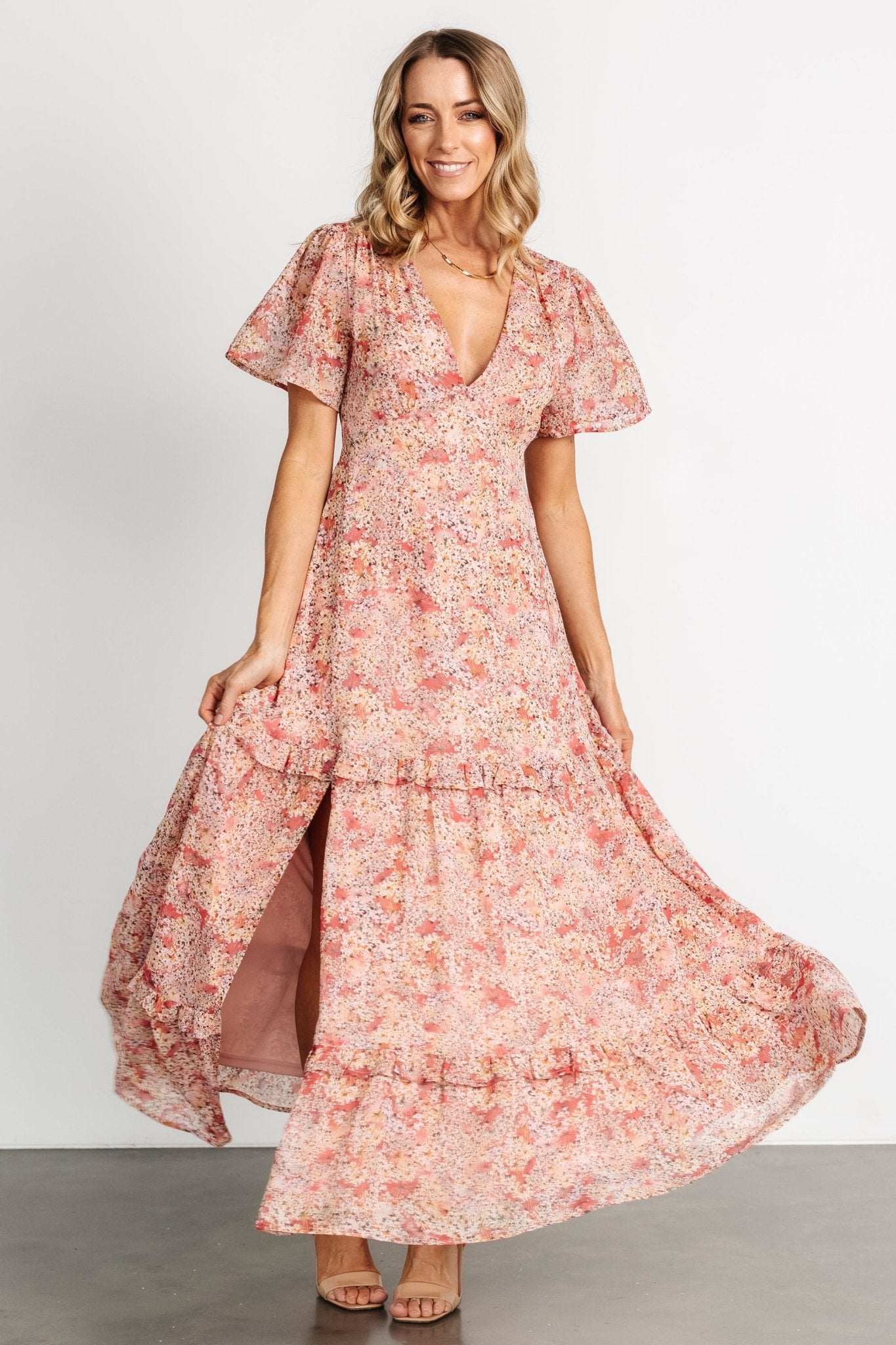 Audrey Deep V Maxi Dress | Blush Floral Cheap Sale With Mastercard