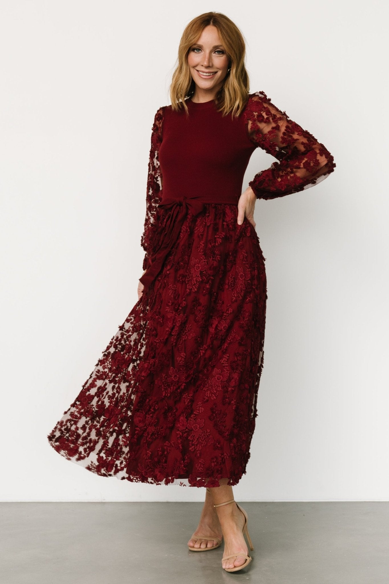 Roslyn Embroidered Dress | Wine Visa Payment Cheap Pice