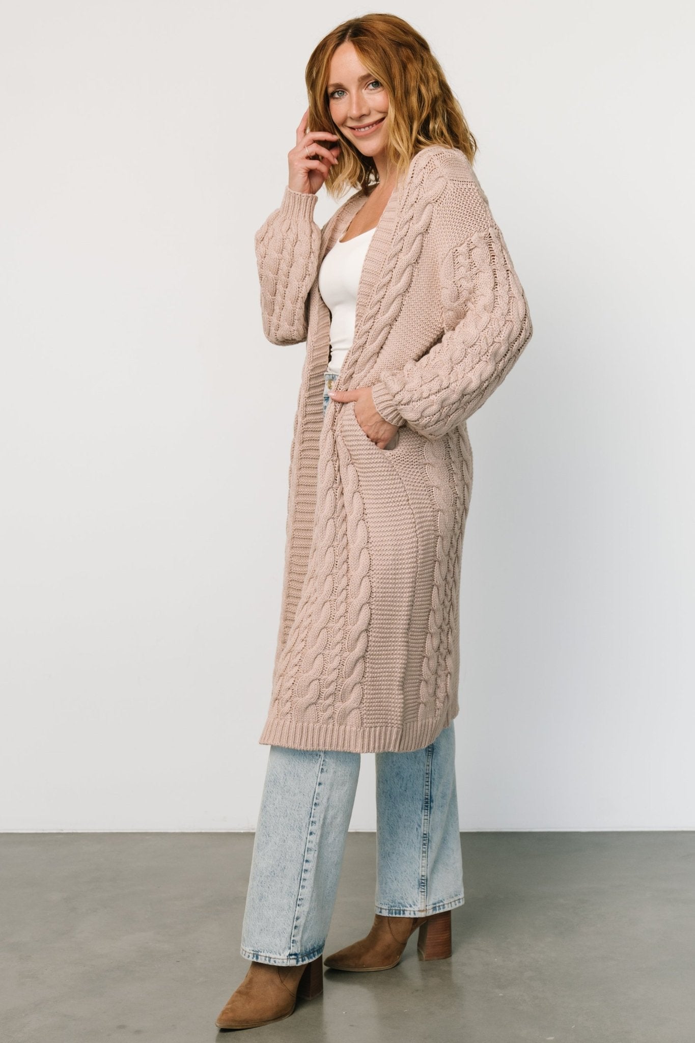 Kristen Cable Knit Cardigan | Taupe Cheap Sale Footlocker Finishline