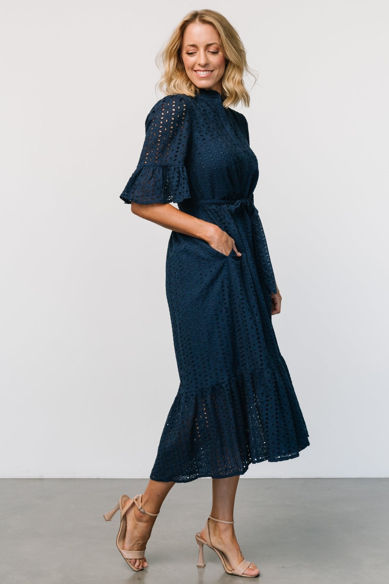 Virginia Eyelet Midi Dress | Navy Sale View