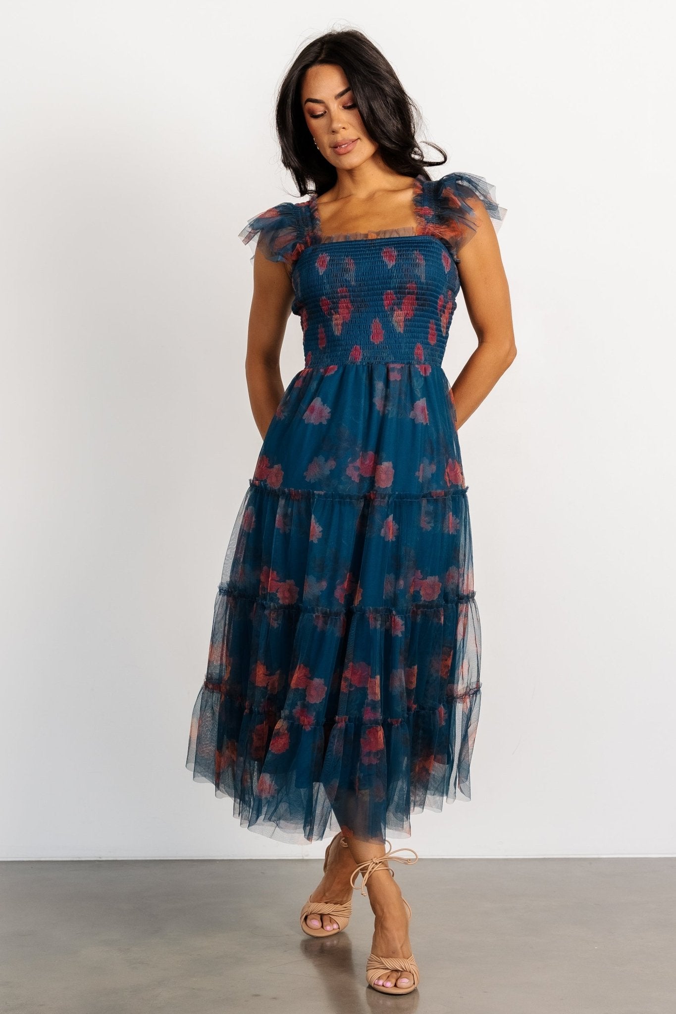 Clementine Tulle Midi Dress | Persian Blue + Rust Buy Cheap Fake