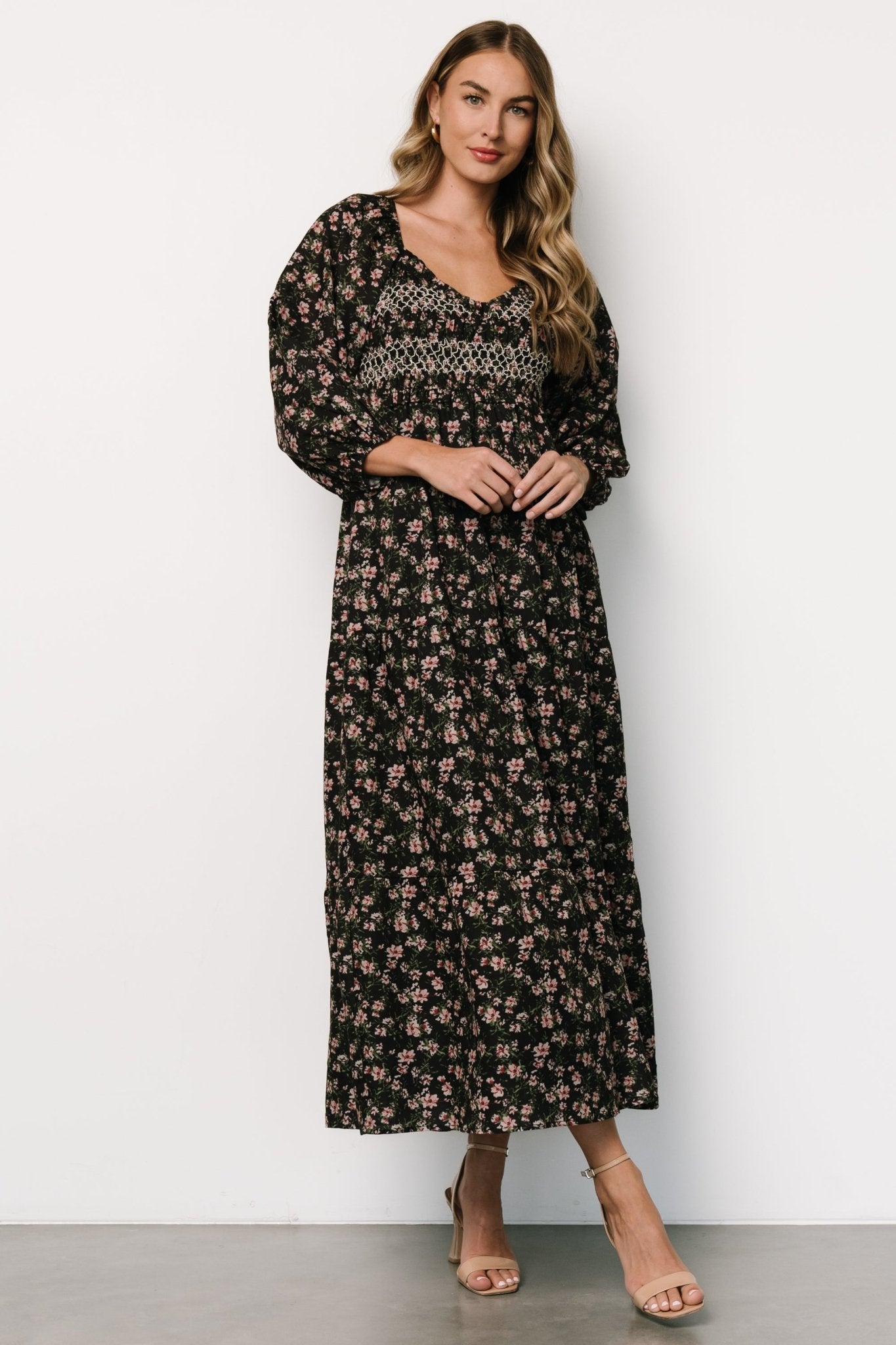 Louisa Smocked Maxi Dress | Black Floral Cheap Sale Online