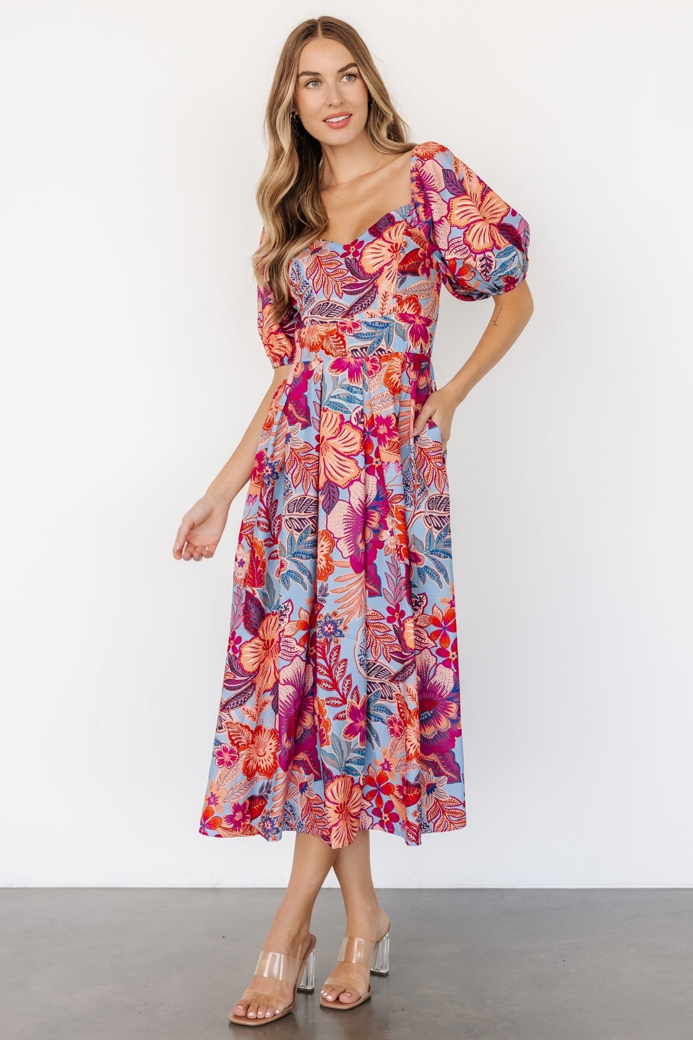 Elisha Midi Dress | Blue + Multi Floral Cheap With Paypal