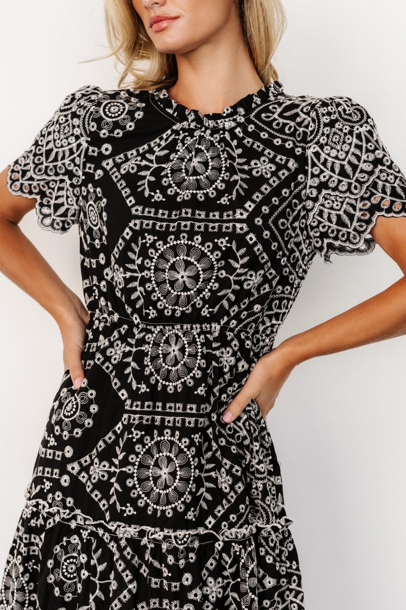 Mirabel Eyelet Midi Dress | Black + White Discount Looking For