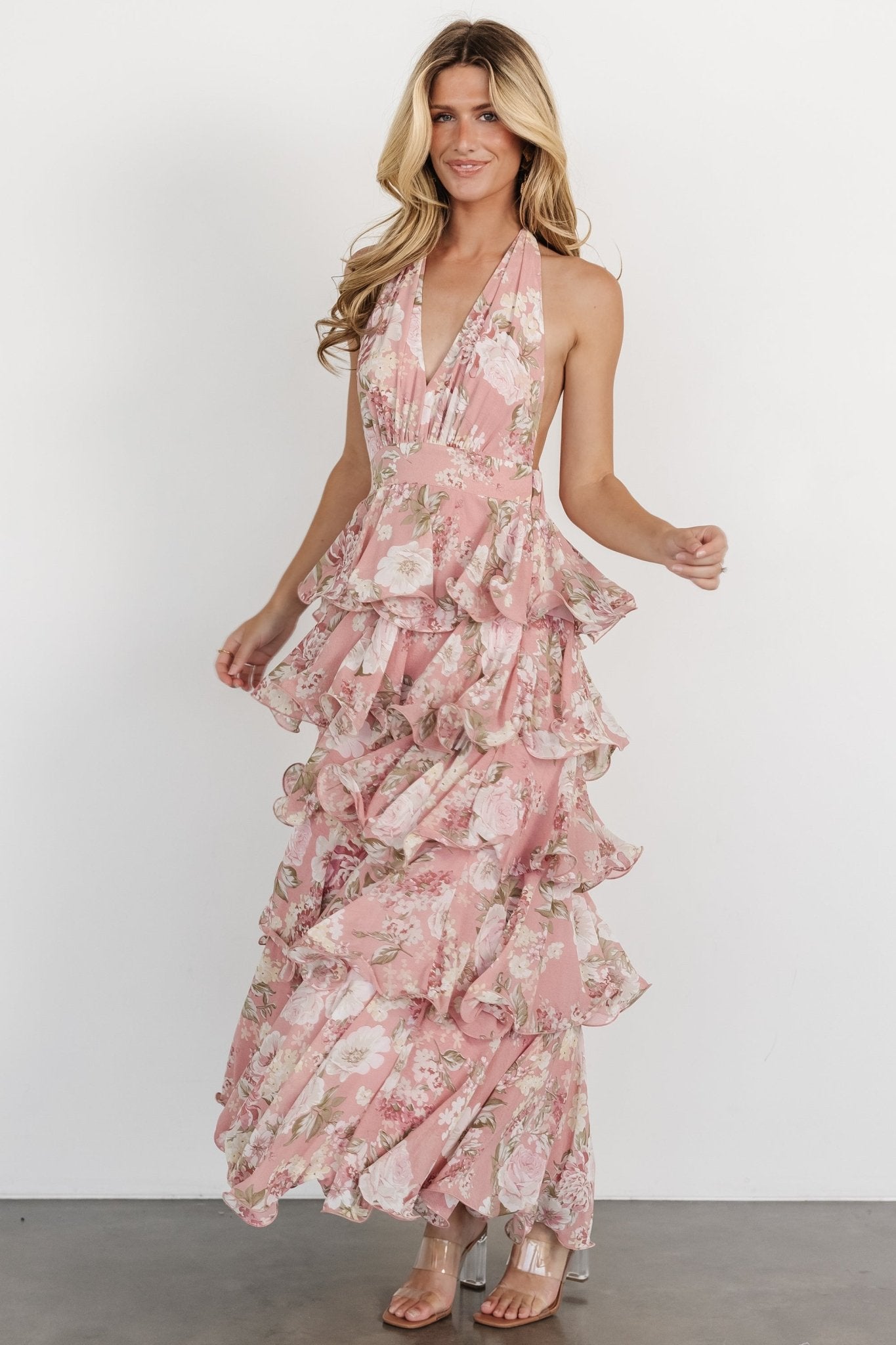 Jesslyn Open Back Tiered Maxi Dress | Blush Floral Discount For Cheap