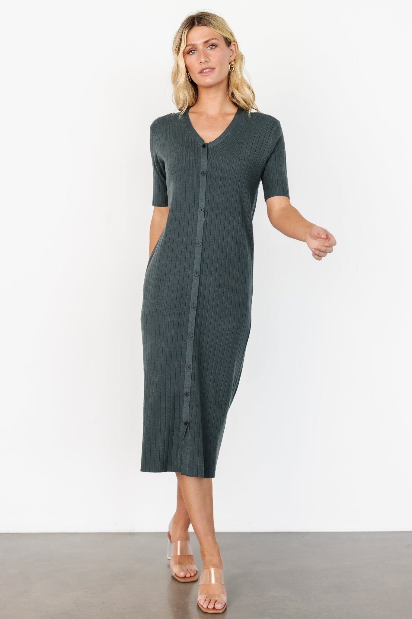 Alicia Ribbed Midi Dress | Dusty Jade Cheap Sale Popular