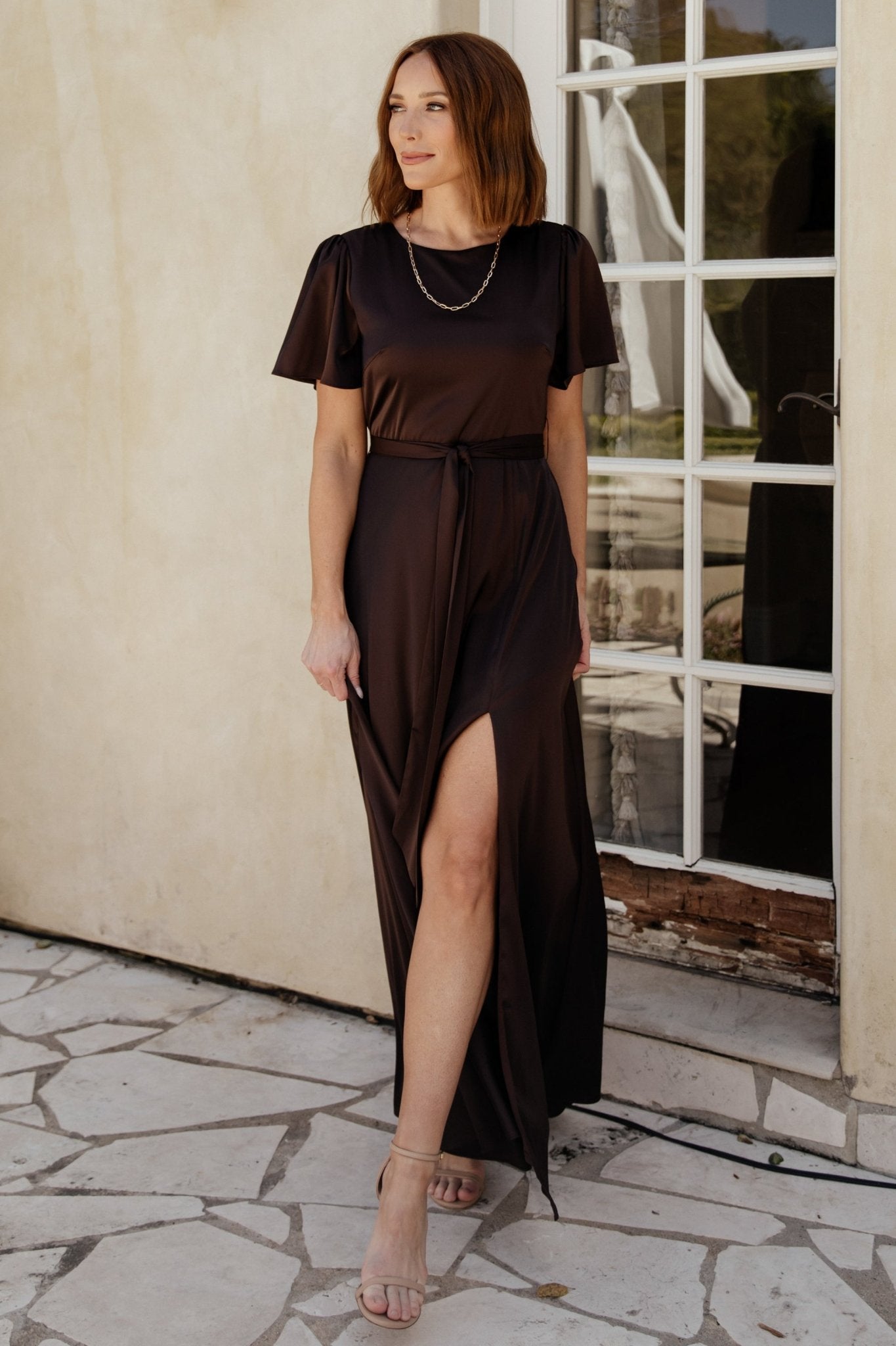 Agnes Satin Maxi Dress | Espresso Cheap