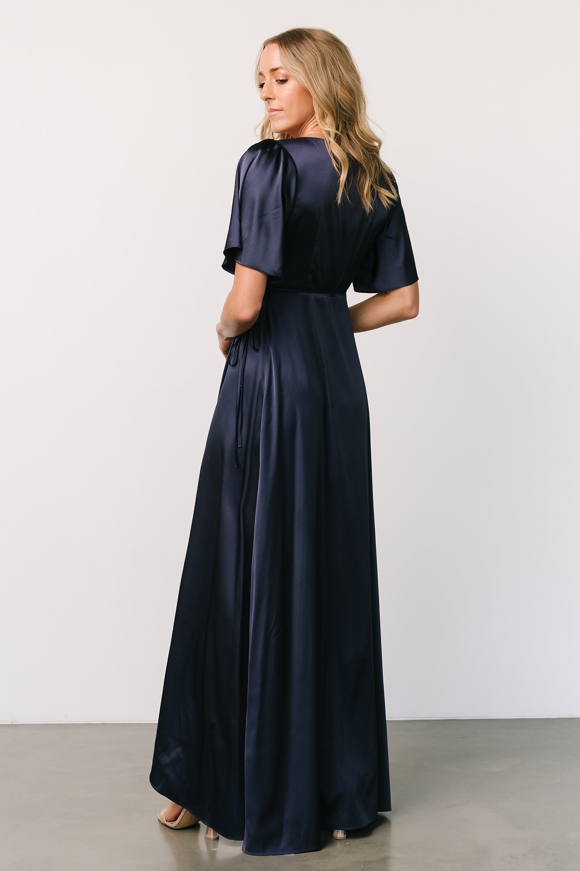 Vara Satin Maxi Wrap Dress | Navy Sale Reliable