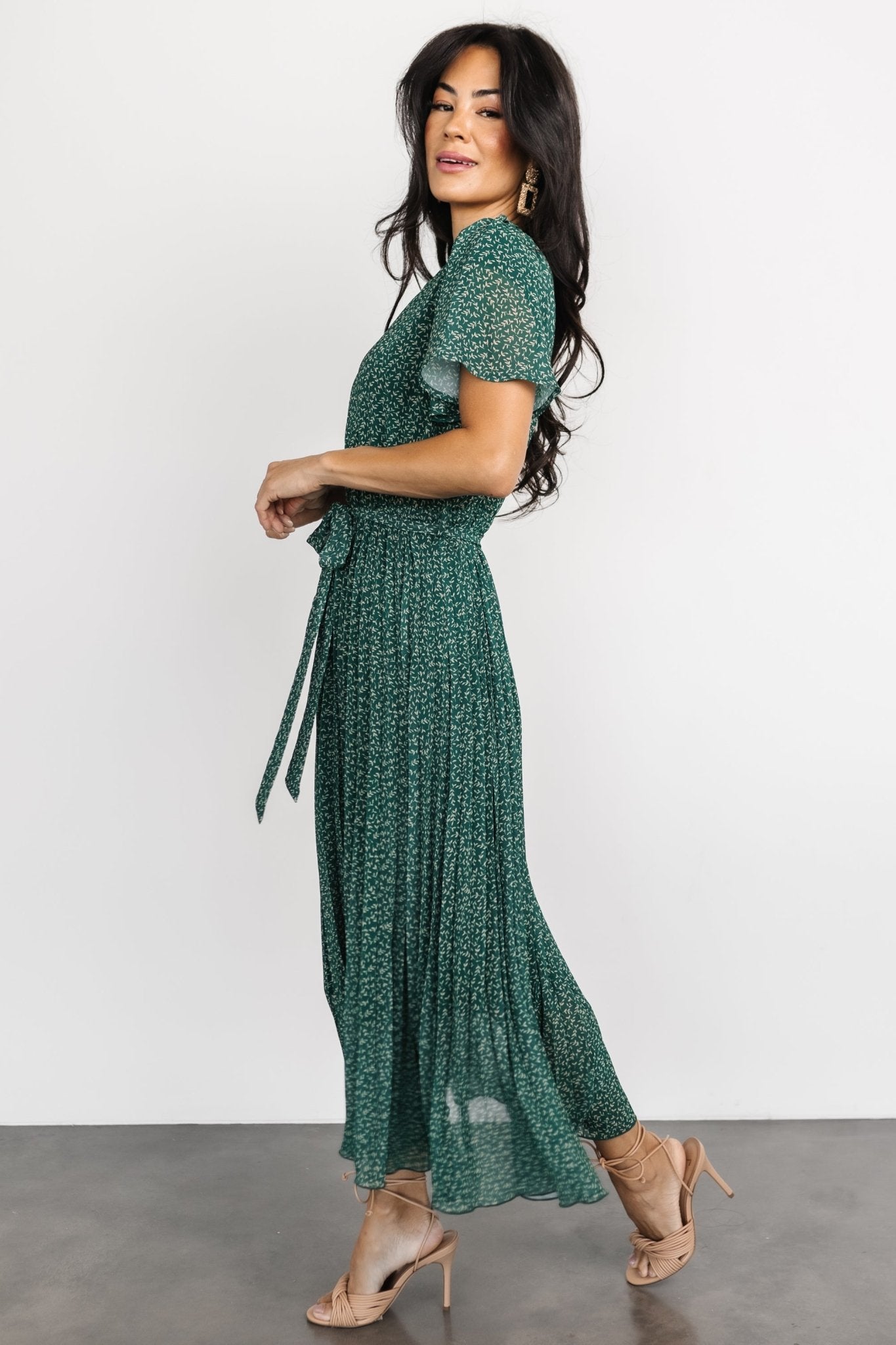 Prim Pleated Dress | Green Print Buy Cheap Best