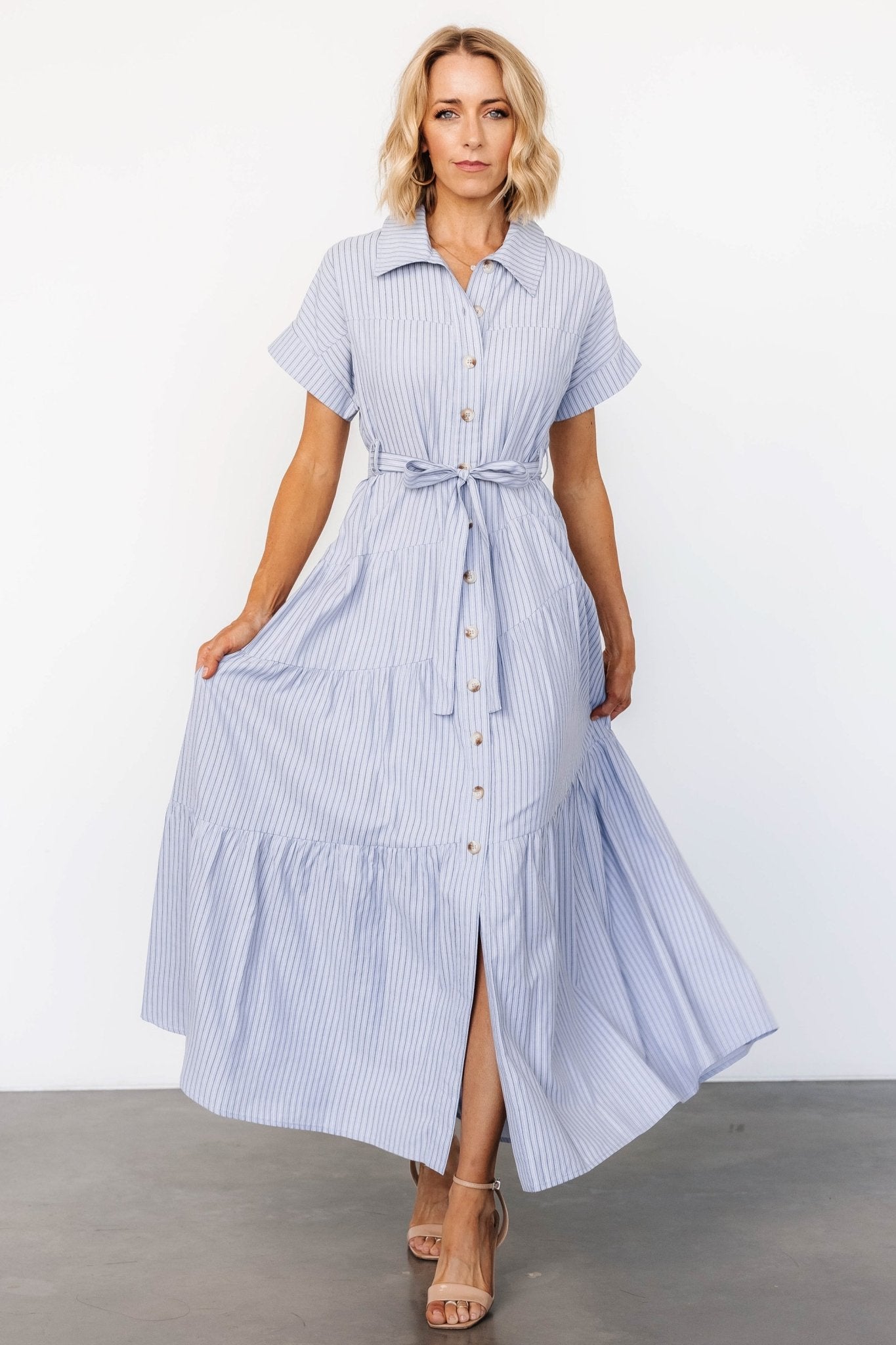 Covey Button Up Maxi Dress | Blue Stripe Hot Sale Cheap Pice