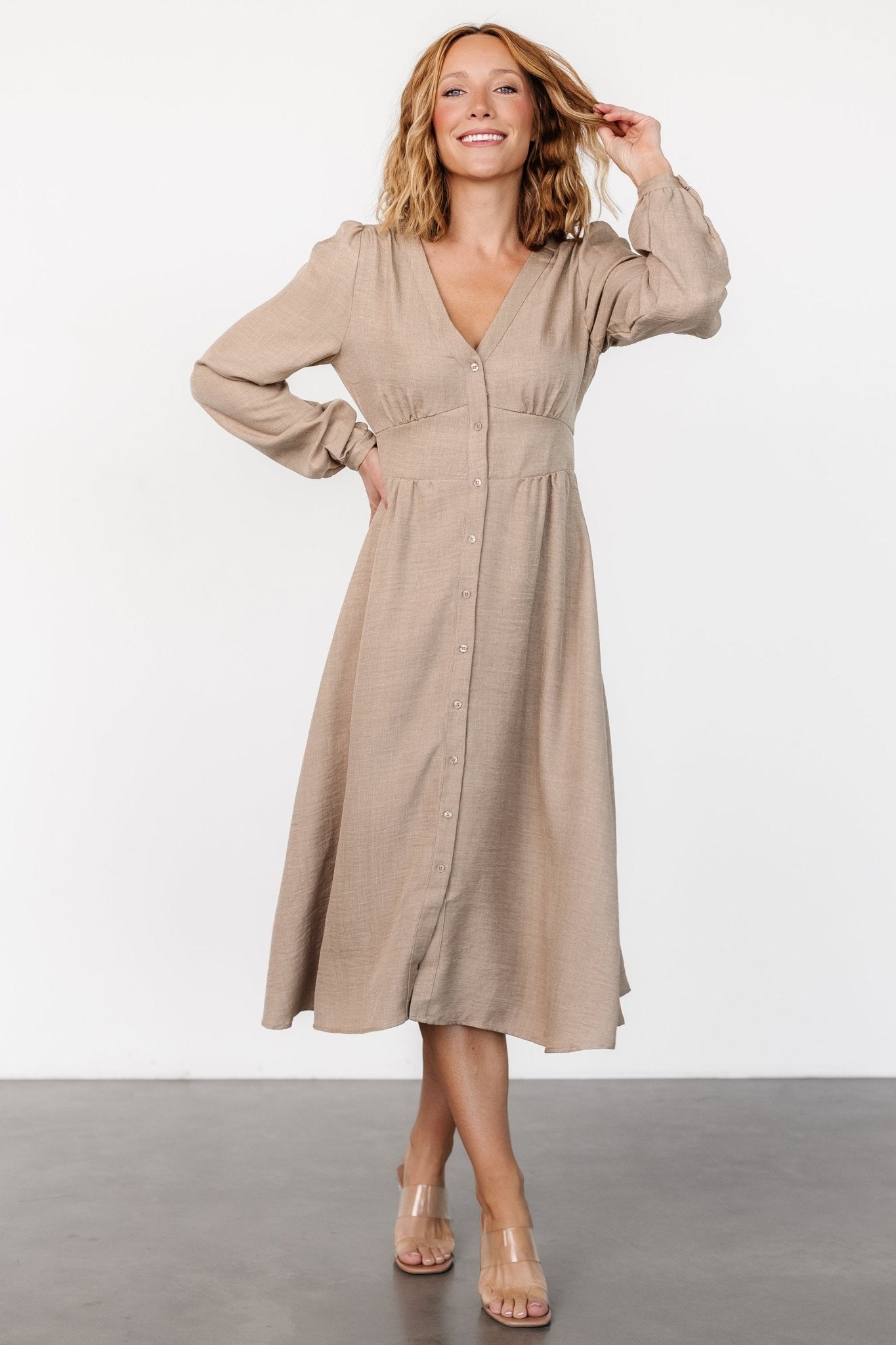 Faith Button Midi Dress | Taupe Footlocker Pictures Cheap Online