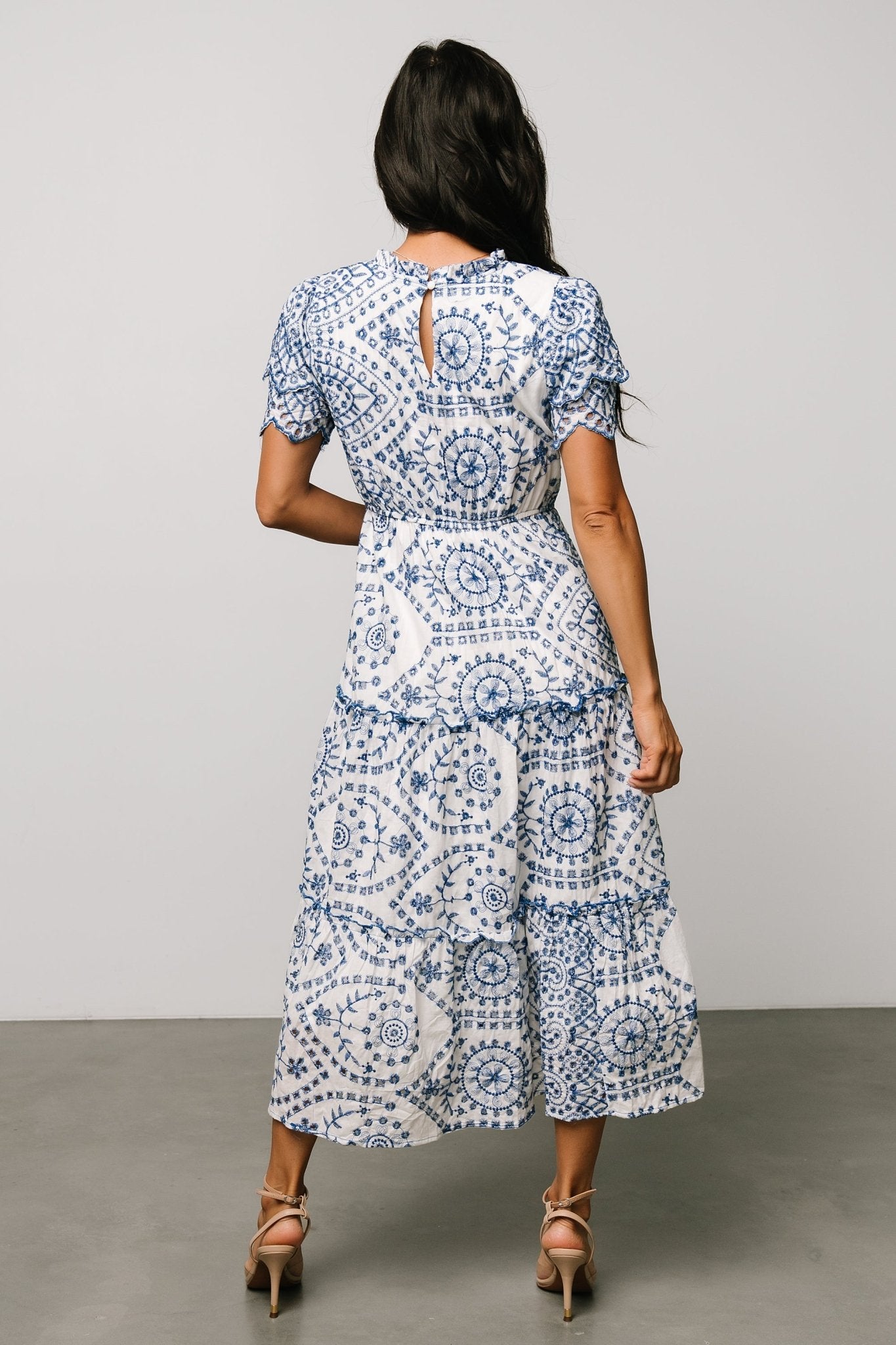 Mirabel Eyelet Midi Dress | White + Blue Grey Outlet Store Online