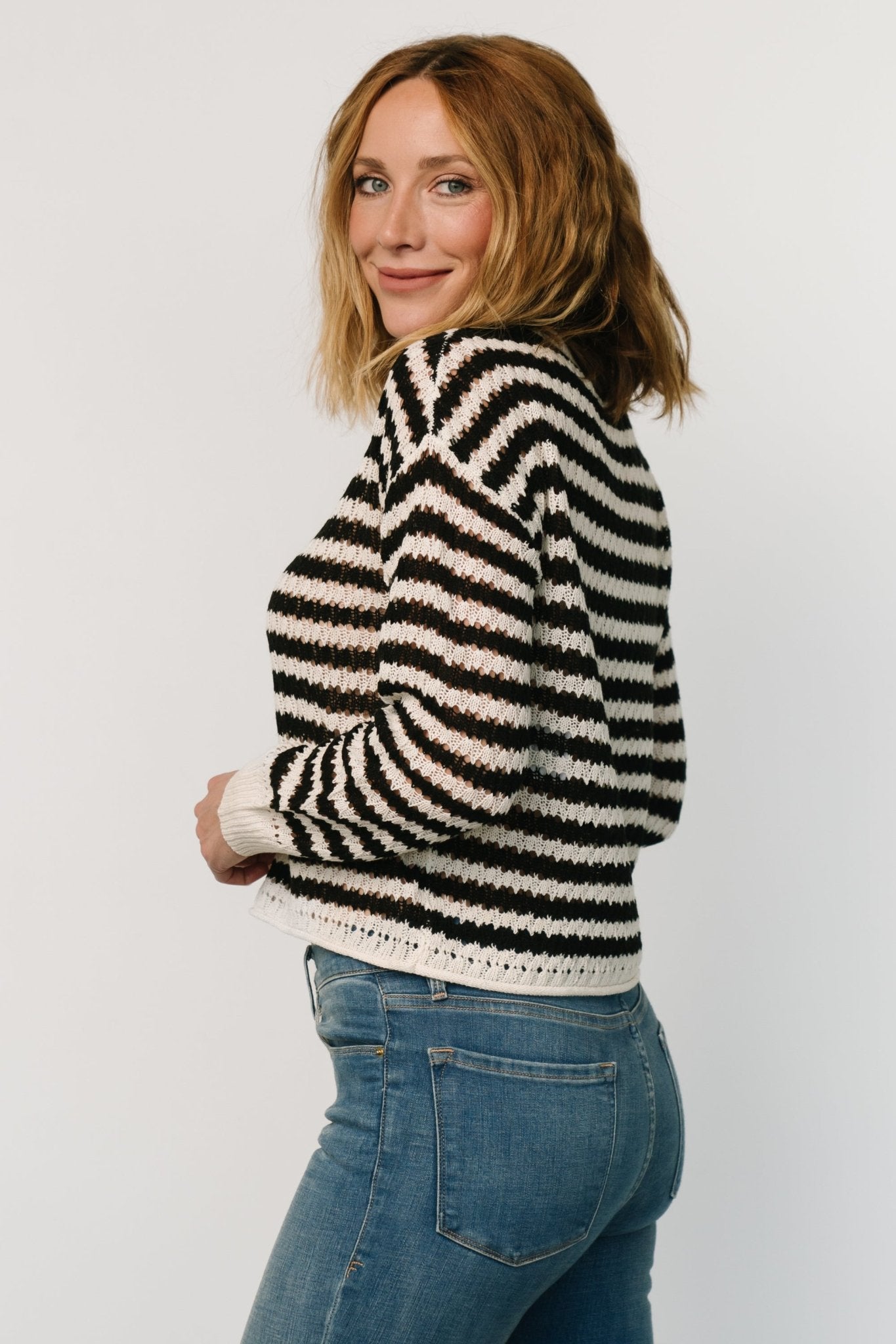 Dawn Open Knit Top | Black + Ivory Sale Comfortable