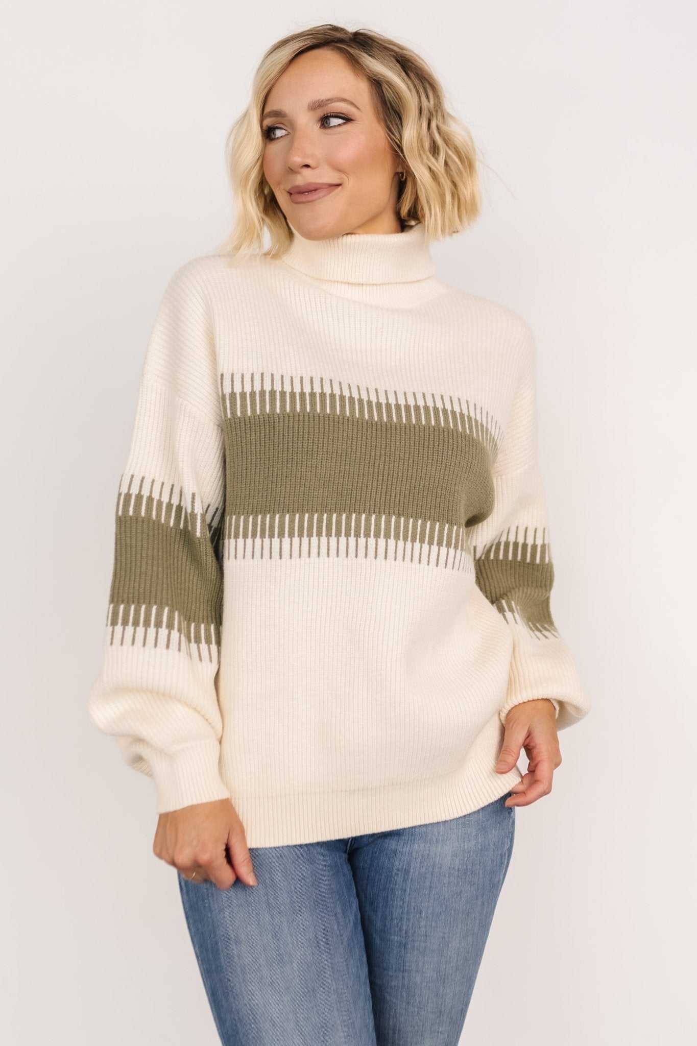 Antonov Turtle Neck Sweater | Sage + Cream Best Wholesale Sale Online