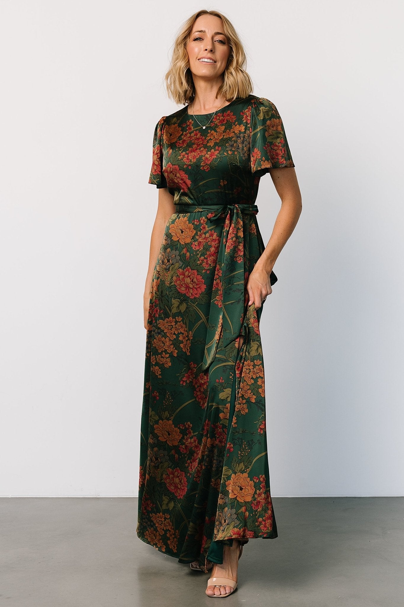 Agnes Satin Maxi Dress | Dark Green Floral Sast Online